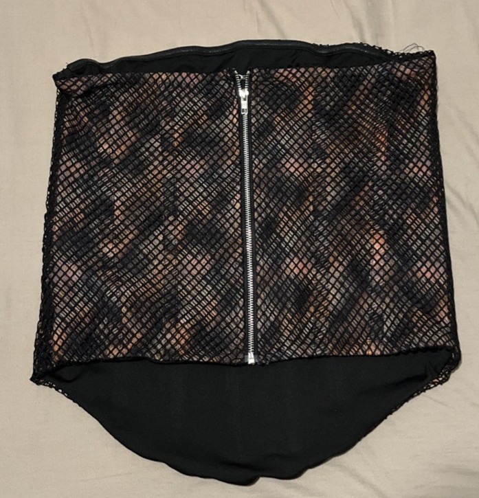 Outcast Clothing Corset Top Large Black Mesh on Russet Ombre Zip Up Festival