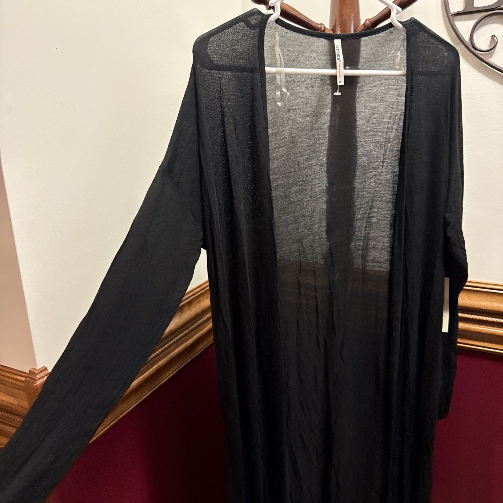 New Tresics Black Lightweight Duster Cardigan Size M Extra Long 3/4 Sleeves