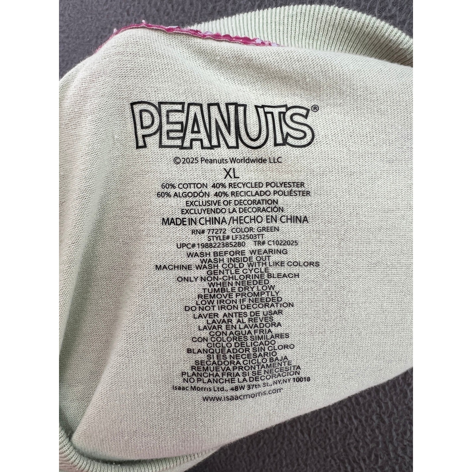 Peanuts Charlie Brown Shirt Womens XL Gang Graphic T-Shirt Green Pink