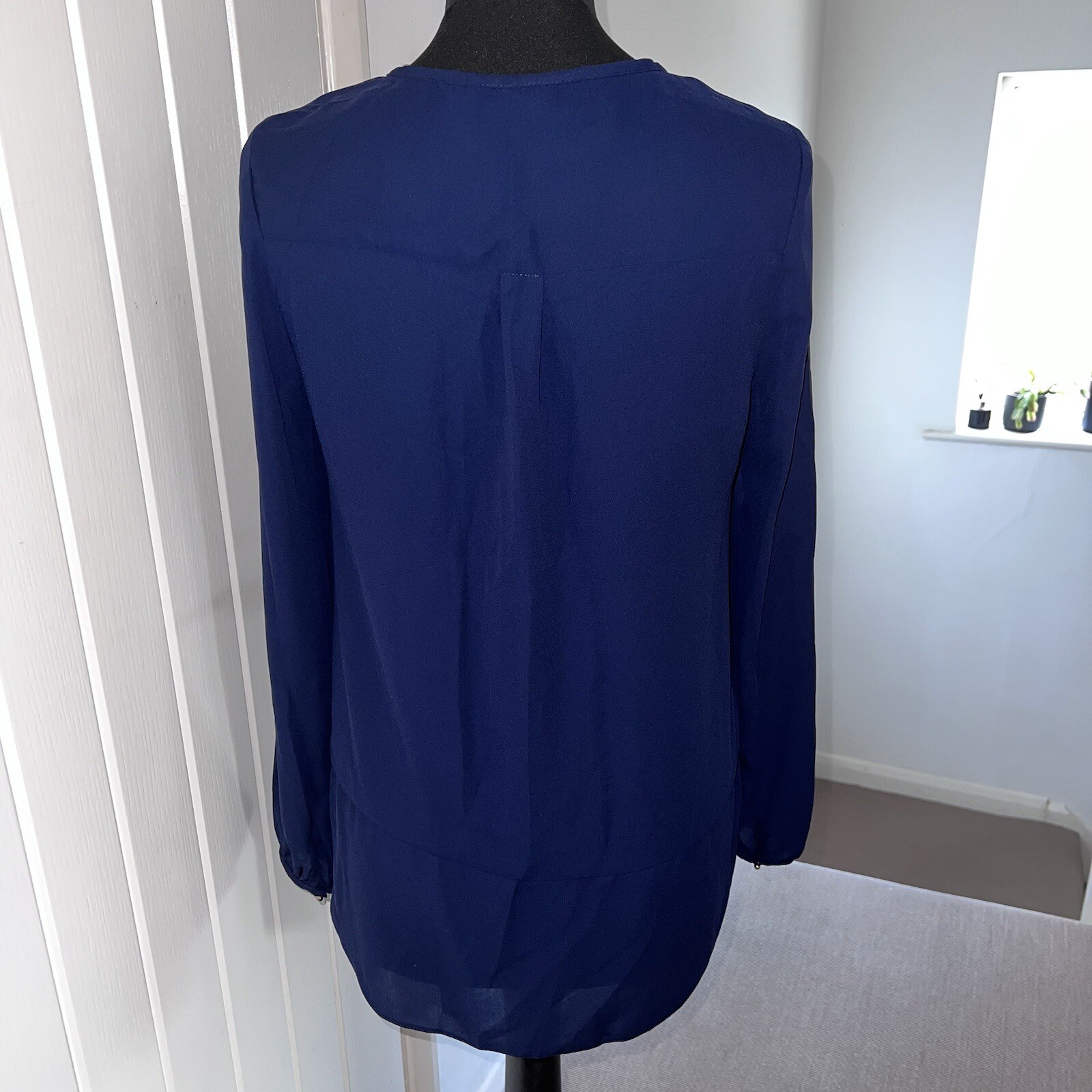 F&F Navy Blue Chiffon Long Sleeve Tunic UK 8-10 *in exc cond*