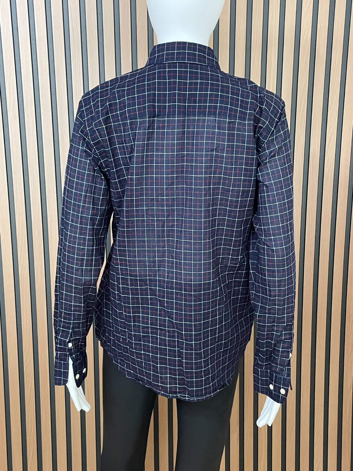 Lauren Ralph Women’s S Shirt Button Ruffle Navy Plaid Holiday Classic Blouse
