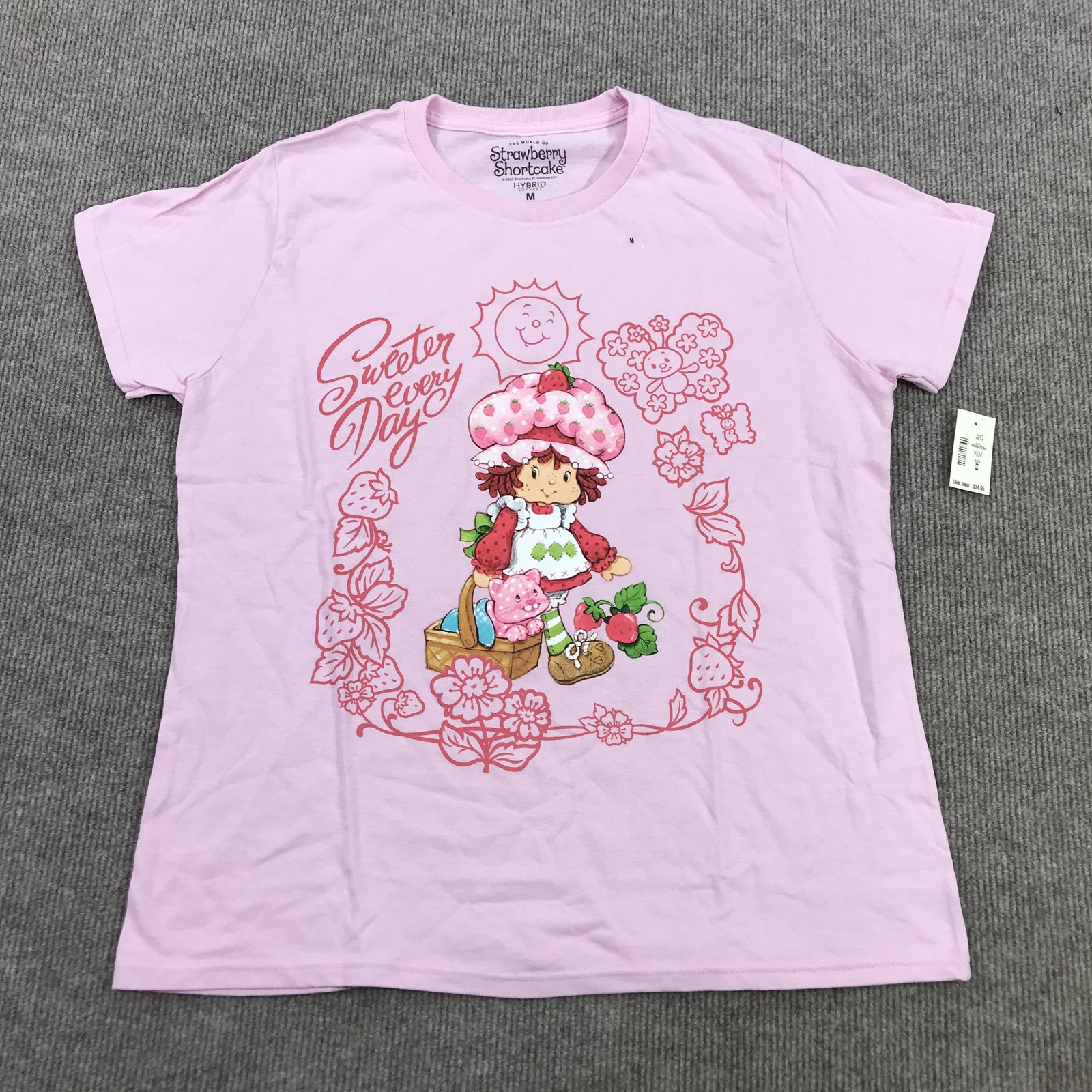 Hybrid Apparel Shirt Womens Medium Pink Strawberry Shortcake Graphic Tee Top NWT