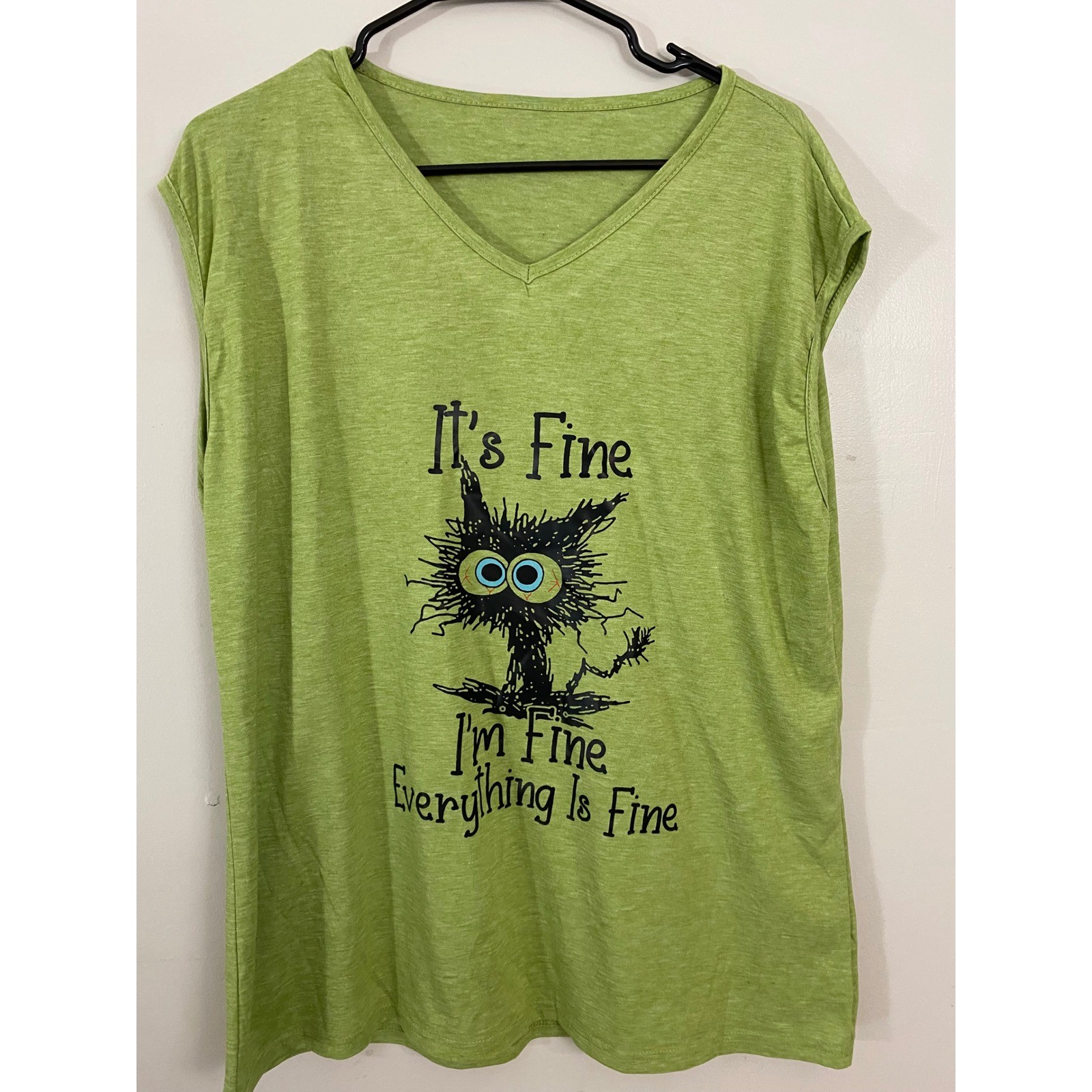 Its Fine Im Fine Everything Is Fine Crazy Cat Green Tank top Womens 2X