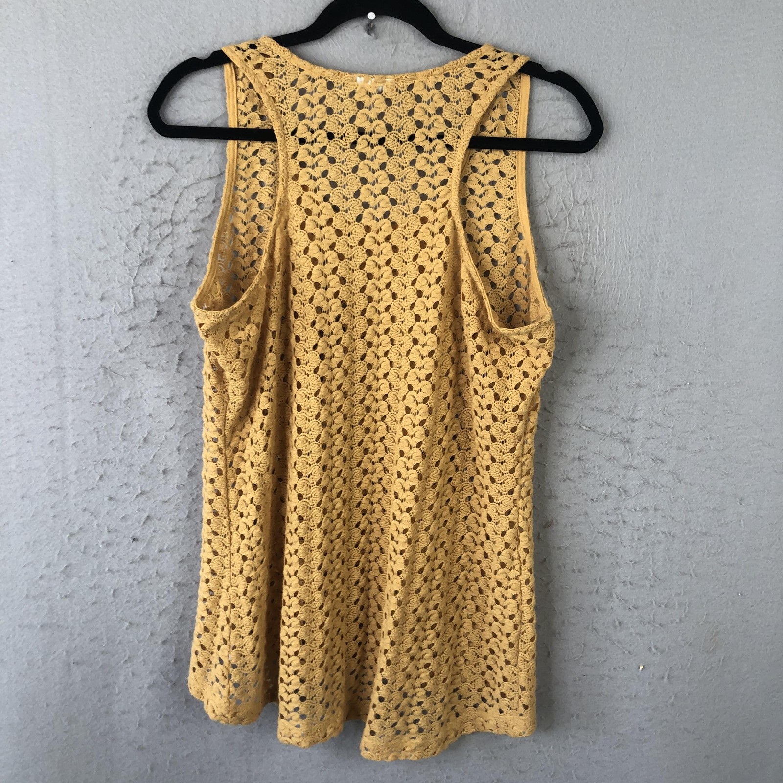 Yellow Crochet Tank Top Womens Large Sleeveless Knit Boho Festival Summer