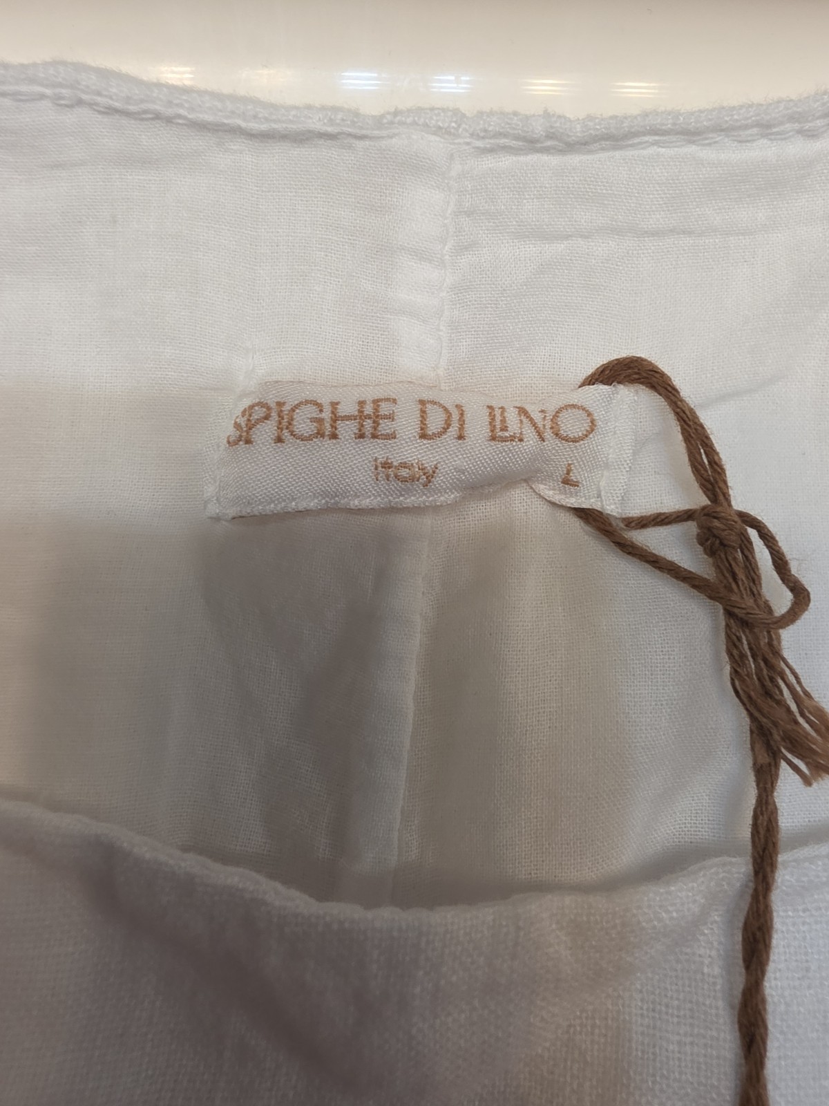 Spighe Di Lino White Solid 100% Linen Gathered Scoop Neck Blouse Women’s L