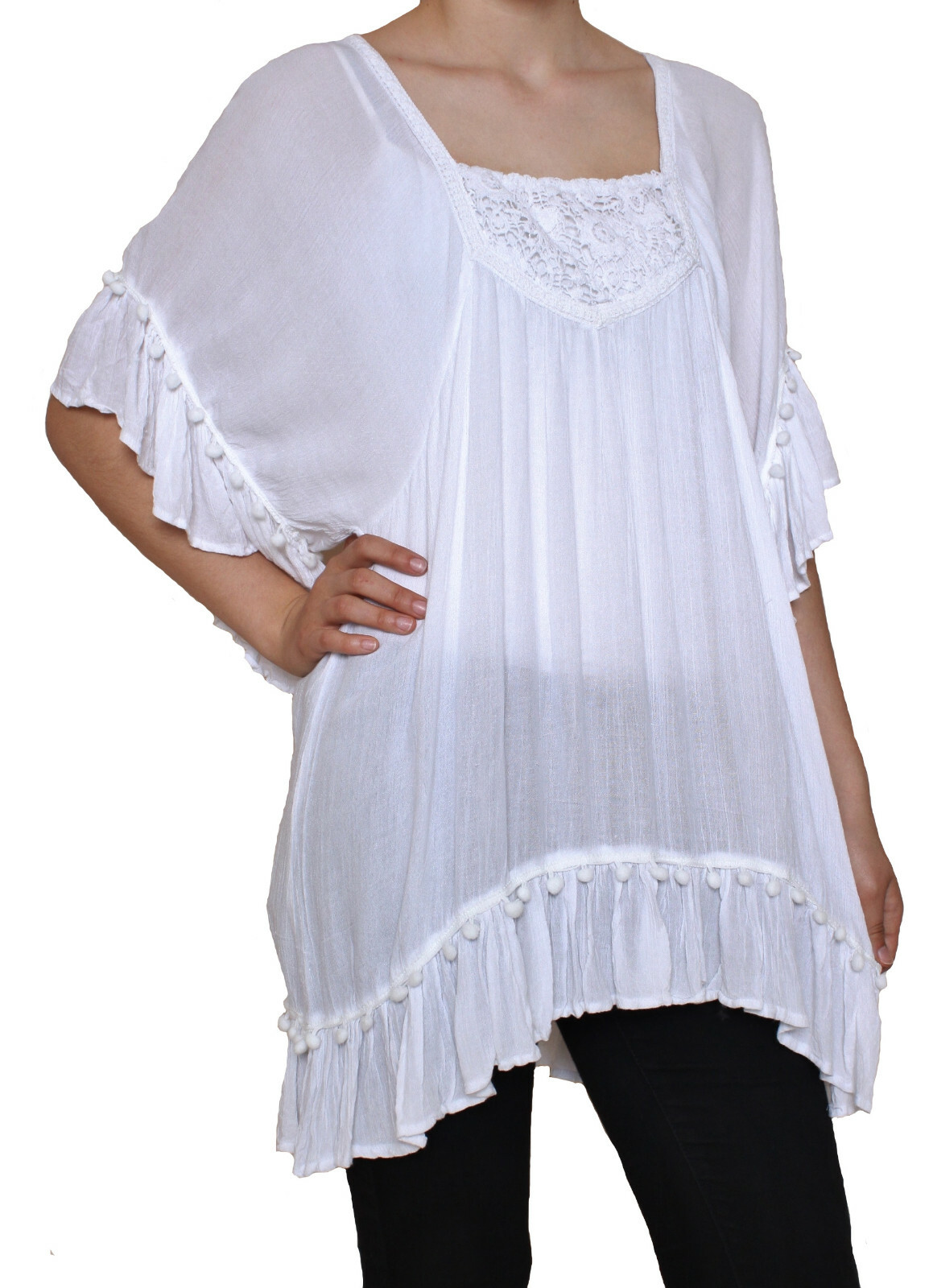 Sacred Threads White Ruffled Sleeves and Lace Blouse – Size S/M, L/XL – 217332