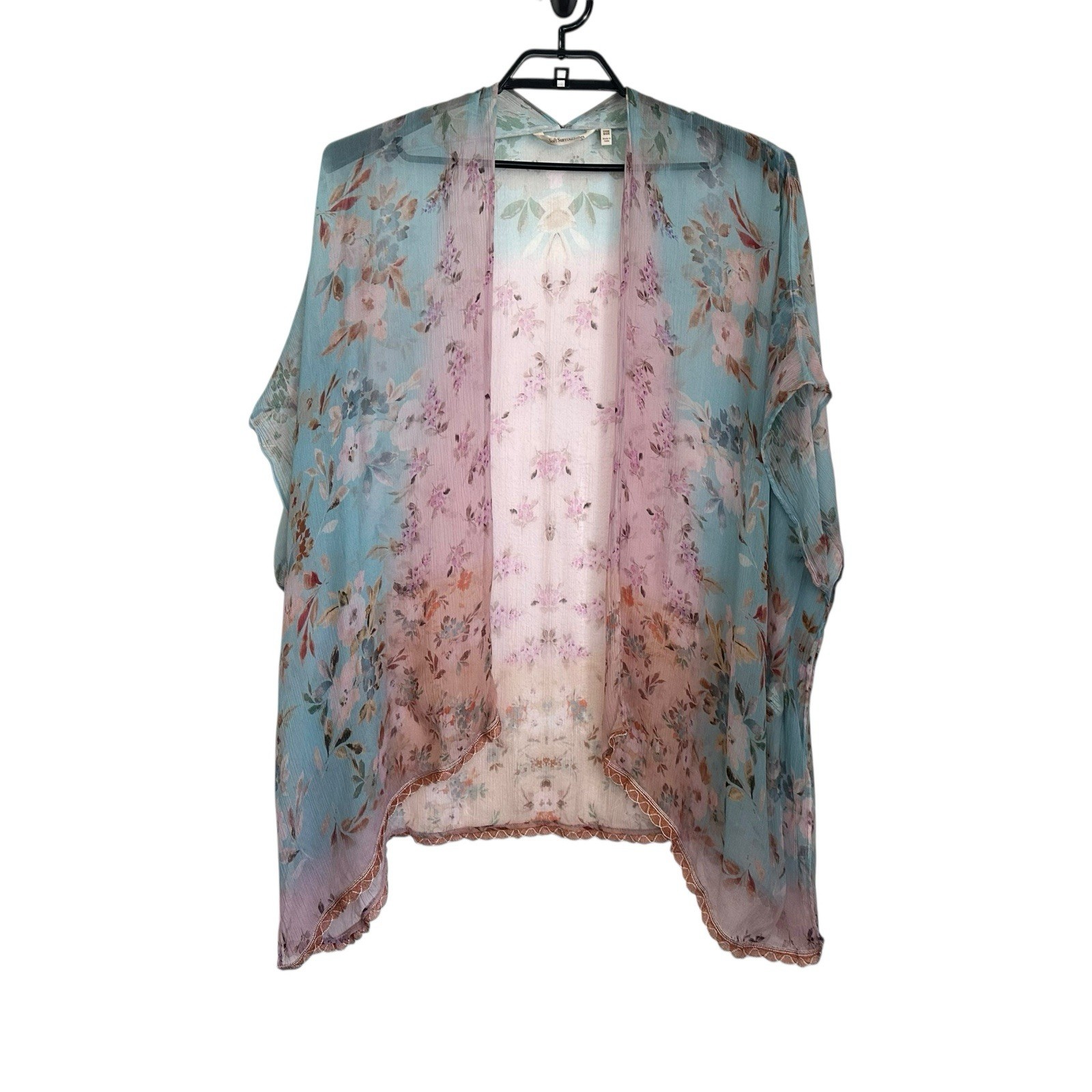 Soft Surroundings Womens Floral Sheer Lightweight Open Kimono Shawl One Size