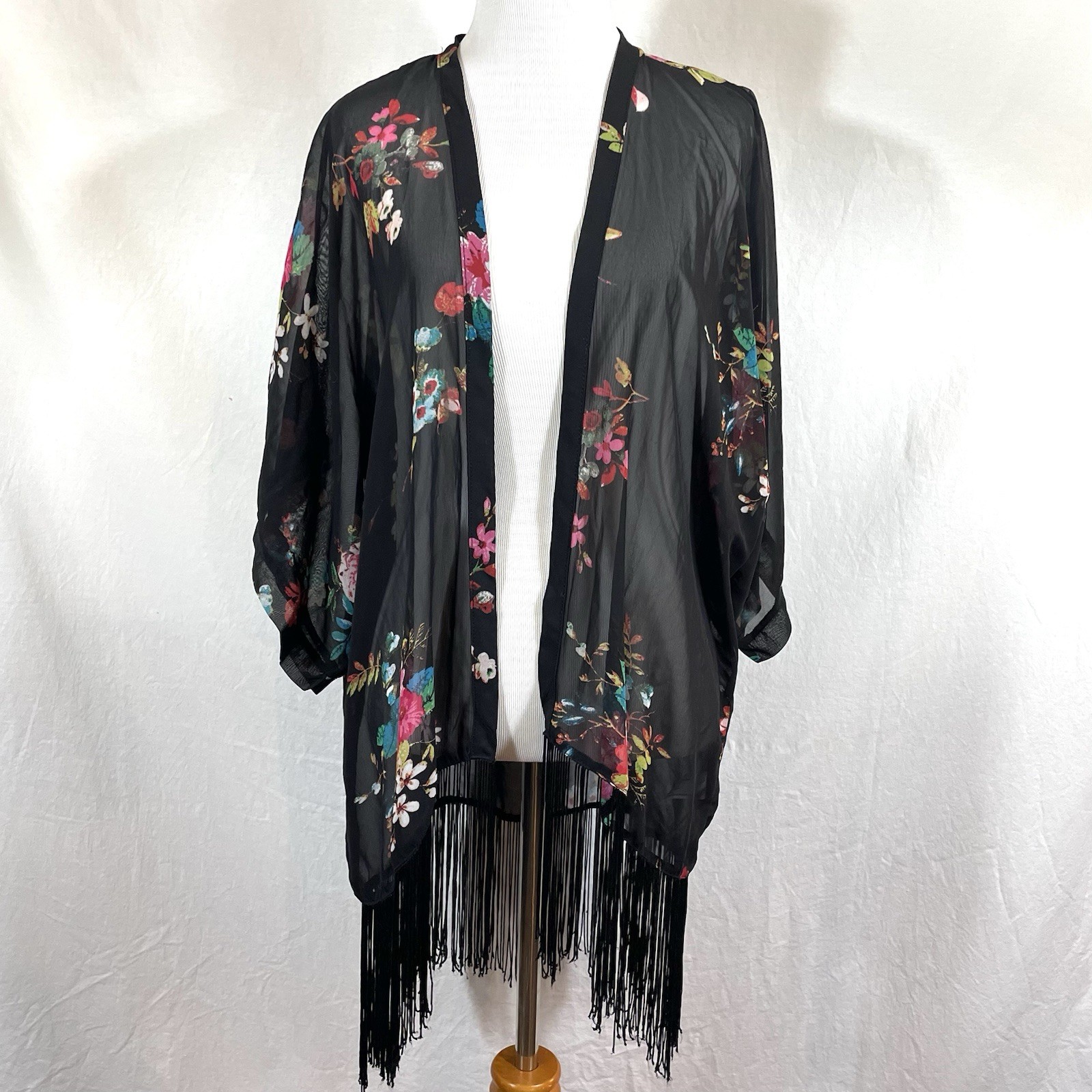 Xhilaration Kimono Top Womens Small S Sheer Open Front Fringe Boho