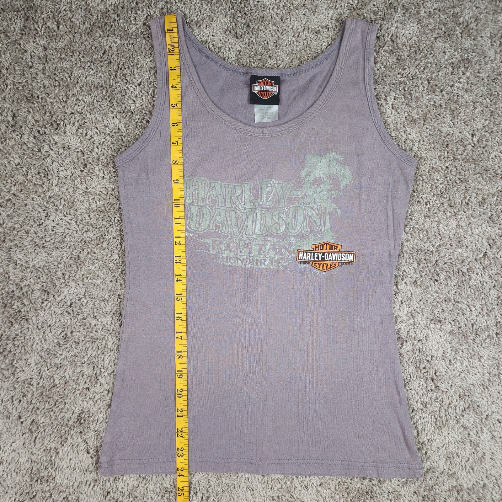 Harley-Davidson Tank Top Womens Medium Gray Cotton Roatan Honduras Biker Tee