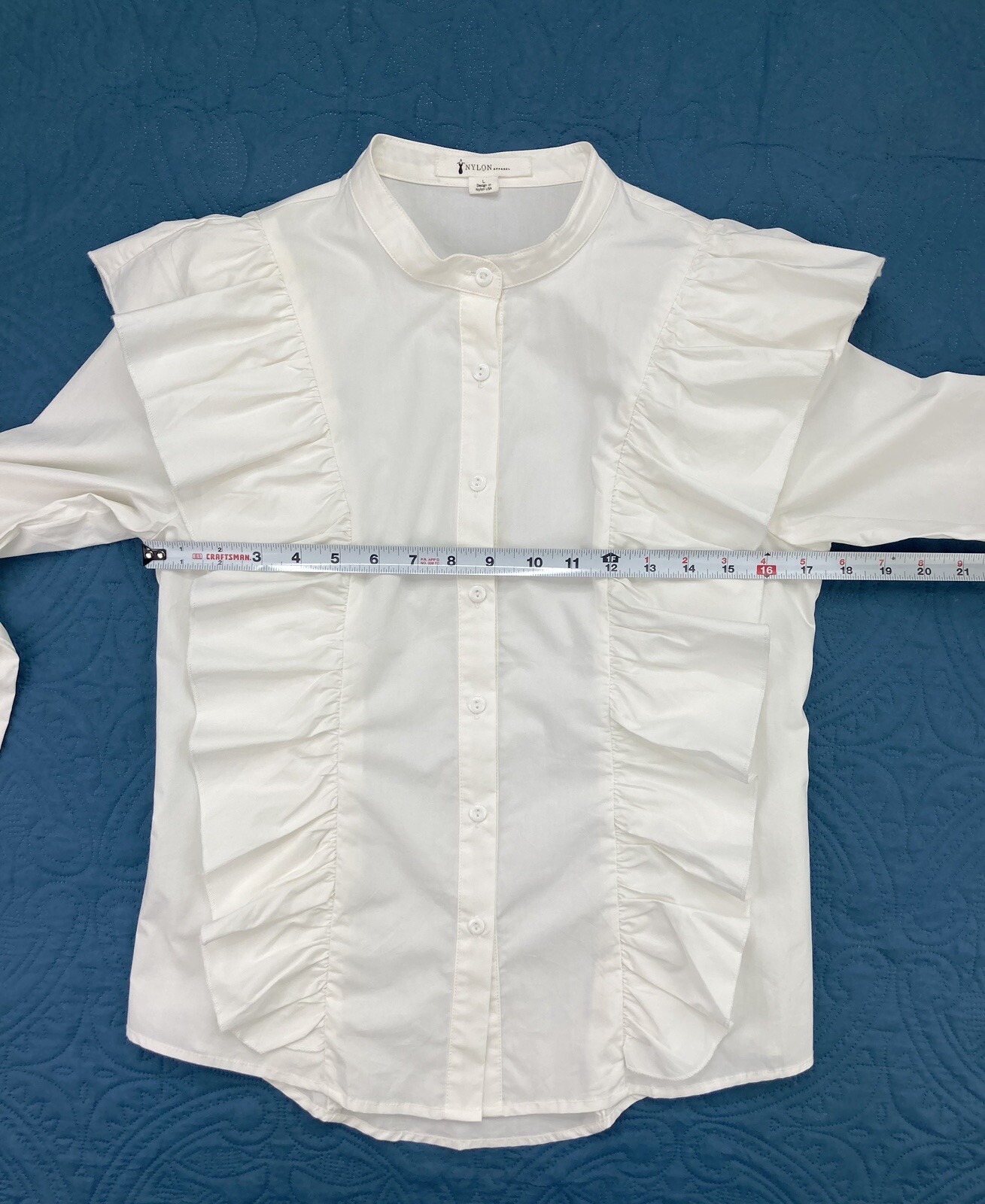 Nylon Apparel USA Ruffle Button Up Blouse Ivory Size Large