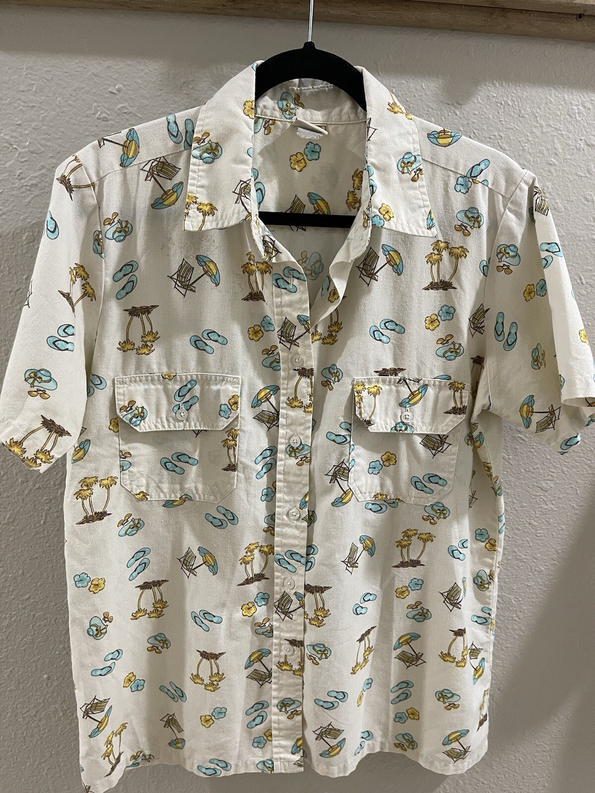 Vtg Boca Bay Summer Hawaiian Button Down Shirt Large Short Sleeve