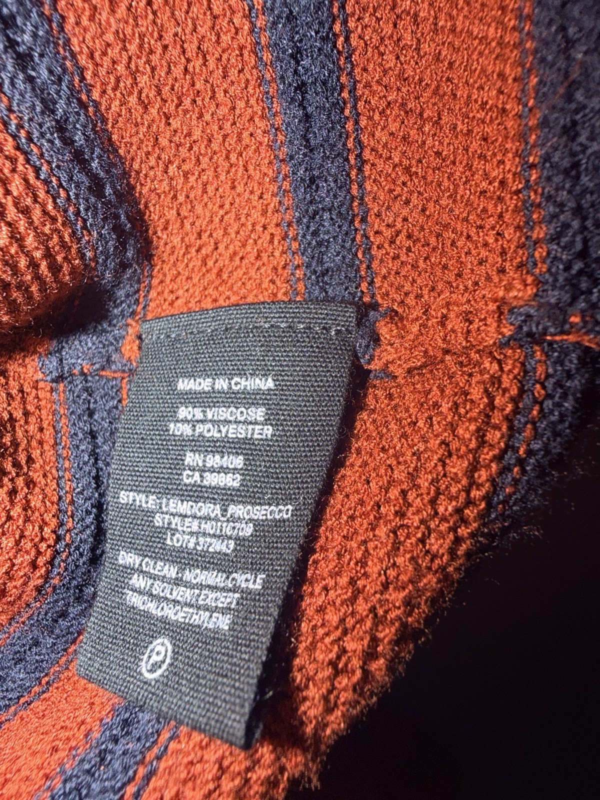 Theory Women’s M Orange/Blue Striped Knit Crewneck Sweater Viscose Blend