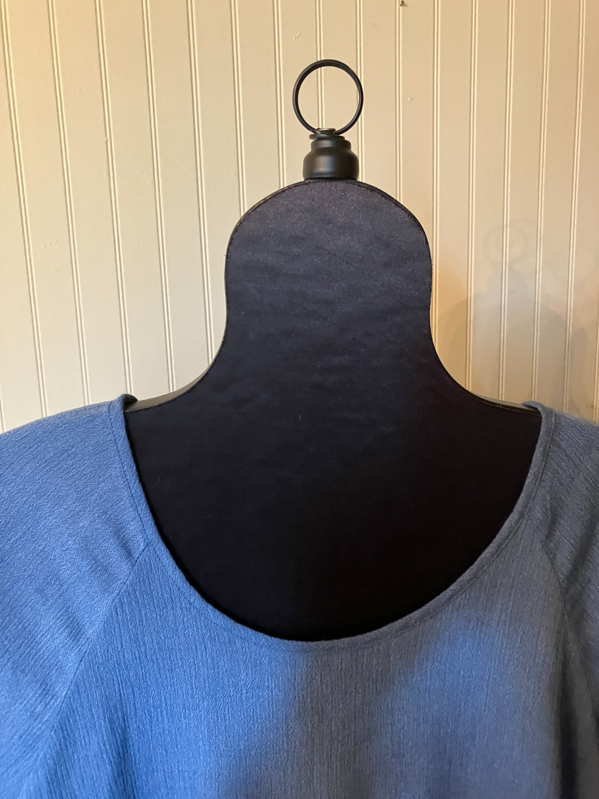 Moa Moa ~Denim Blue~3/4 Tulip Bell SLV~BOHO/Festival Crinkle Blouse ~Back Tie~XL