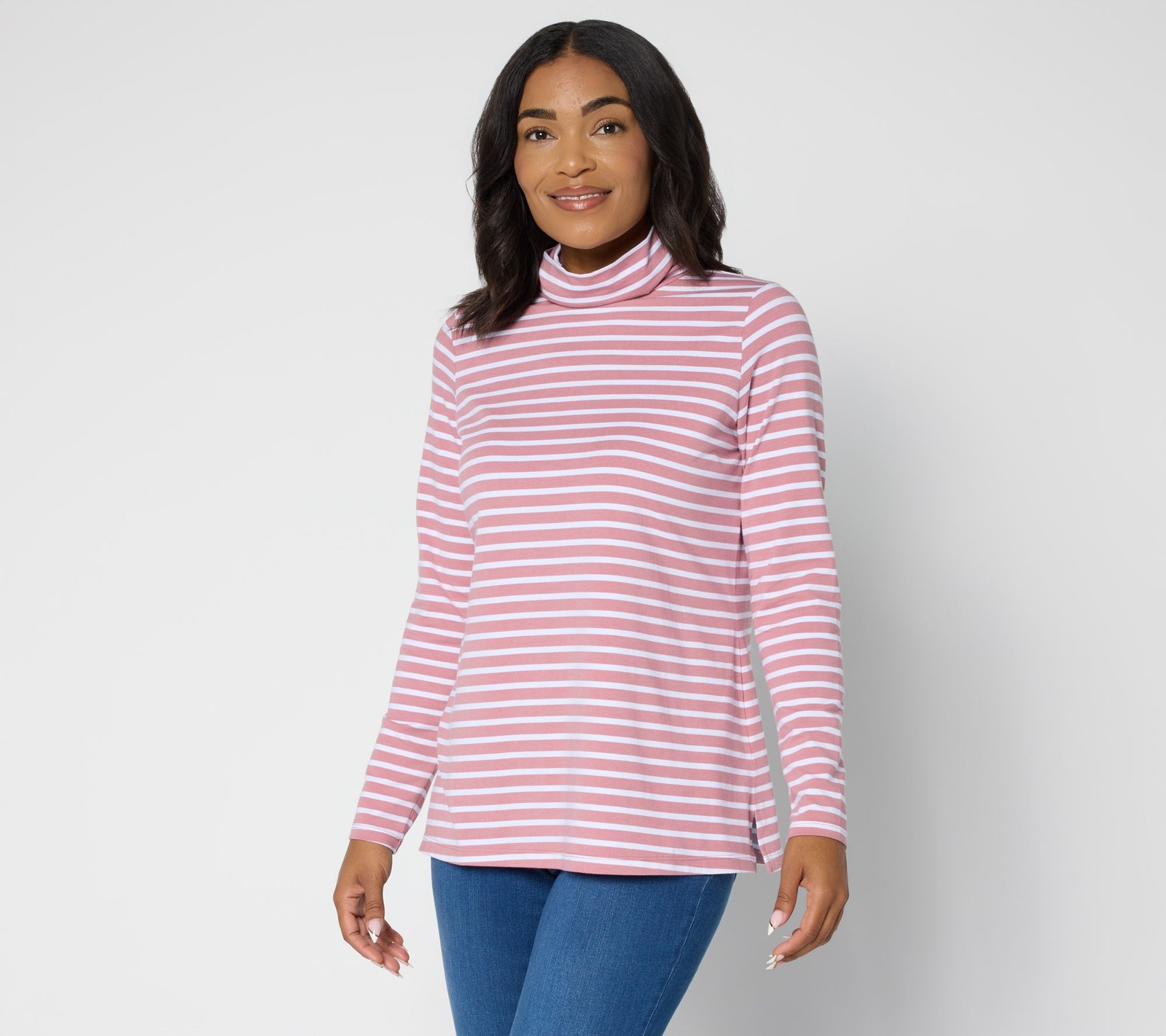 Belle by Kim Gravel Primabelle Knit Pinstripe Turtleneck Nostalgia Rose 2X New