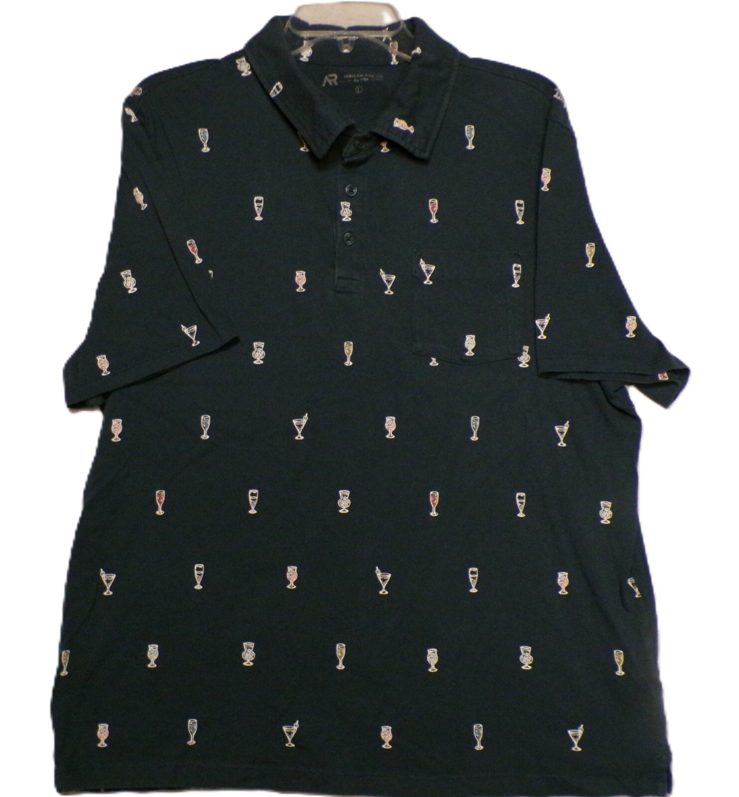 American Rag Cie SIZE L Women’s Short Sleeve Polo Navy Blue Breweriana Shirt