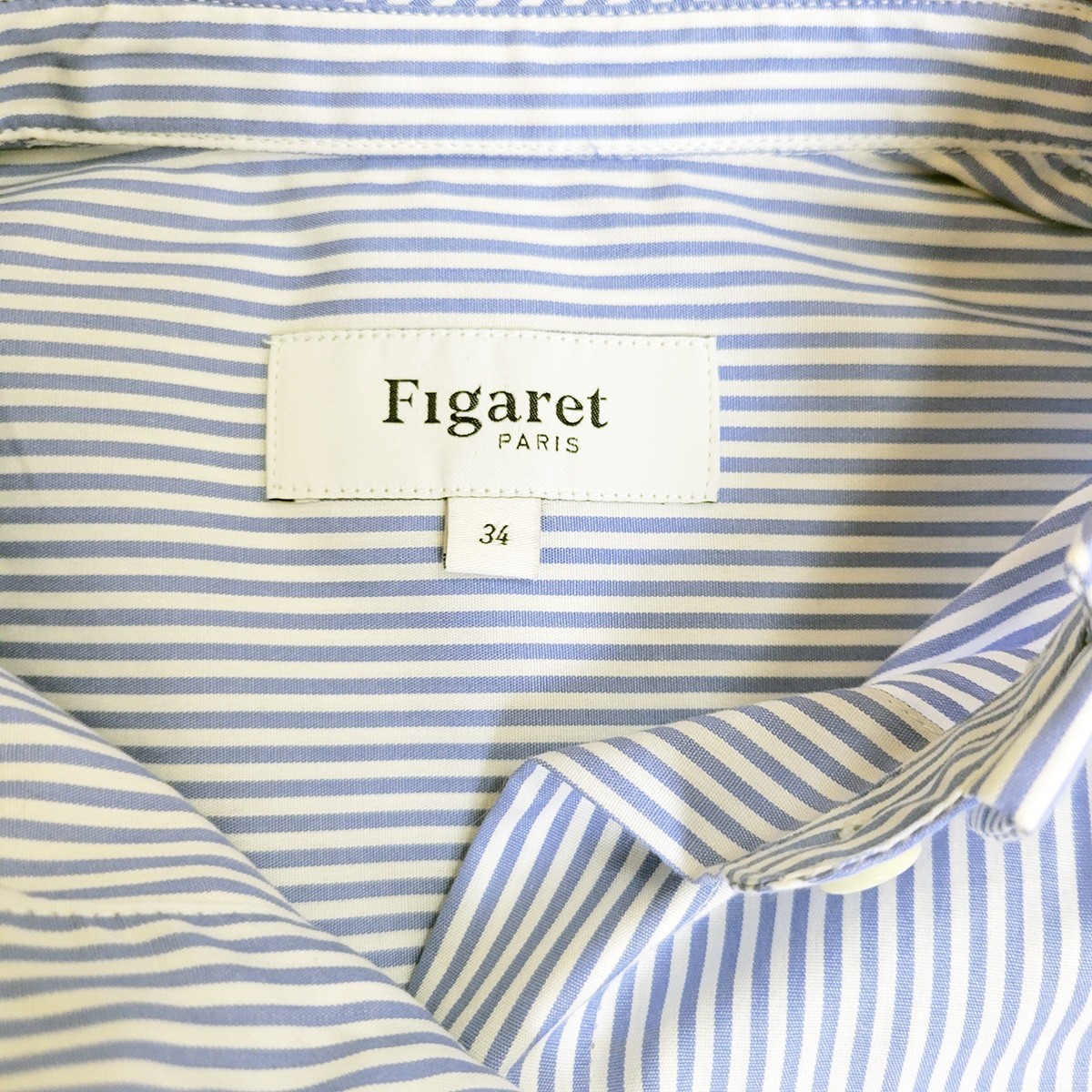 Figaret Paris light blue and white stripe w/ contrast button up shirt size 34 XS