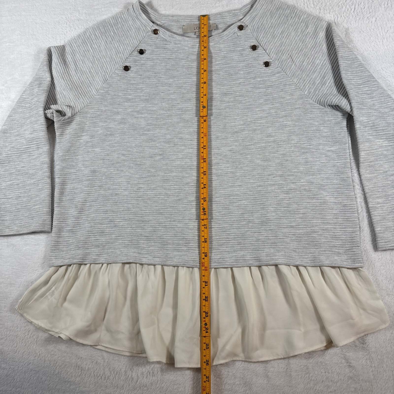 Loft 3/4 Sleeve Gold Embellished Grey Medium Weight Blouse Bottom Top Large