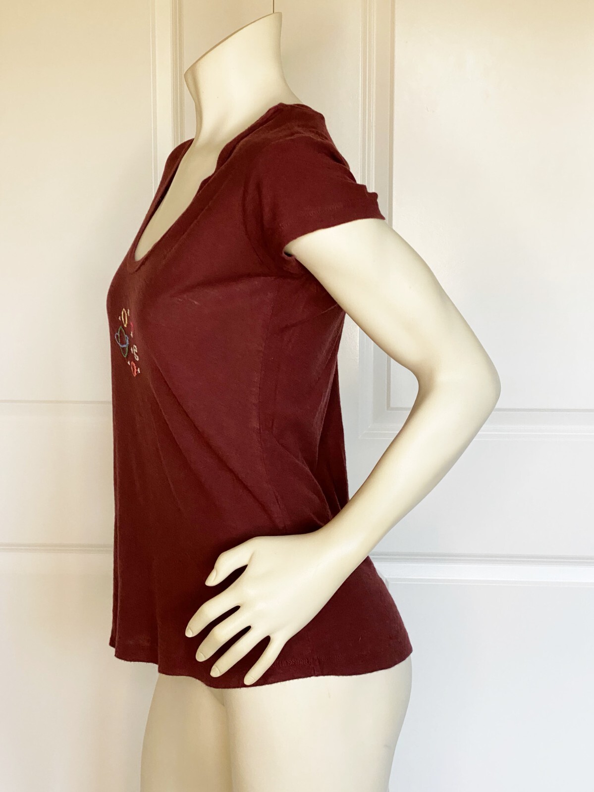 STANDARD JAMES PERSE OXBLOOD COTTON BLEND SHORT SLEEVE T-SHIRT SIZE: 1
