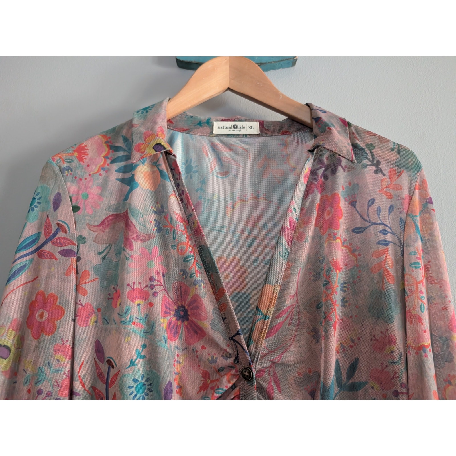 Natural Life Carina Floral Mesh Long Sleeve Top XL
