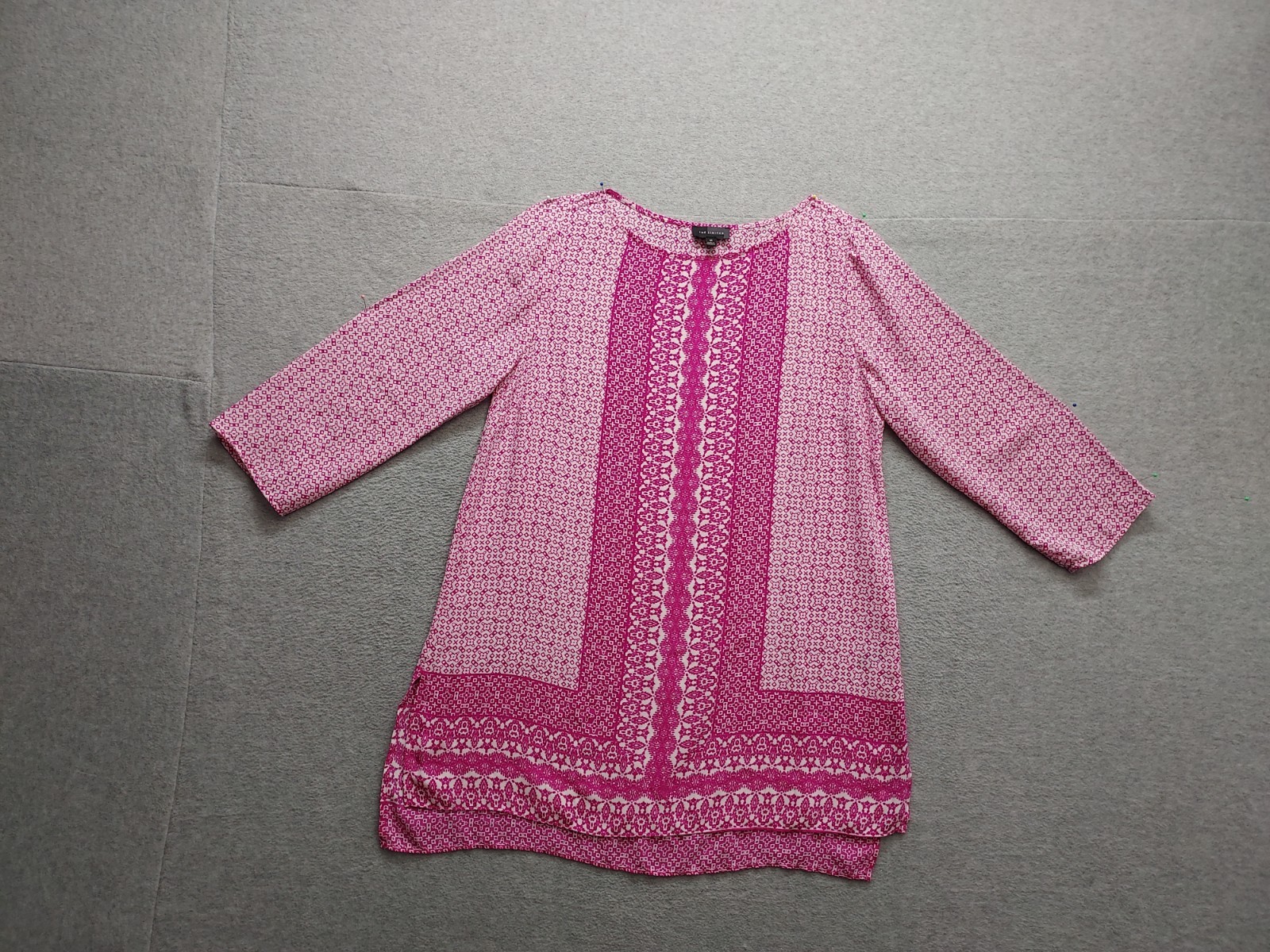 The Limited Women Tops M Pink Geometric Long Sleeve Round Neck Tunic Bohomian