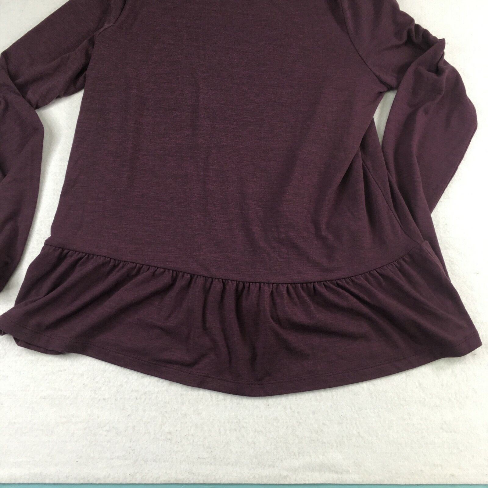 LOFT Top Women Large Dark Purple Long Sleeve Peplum Hem Casual Soft Knit Shirt