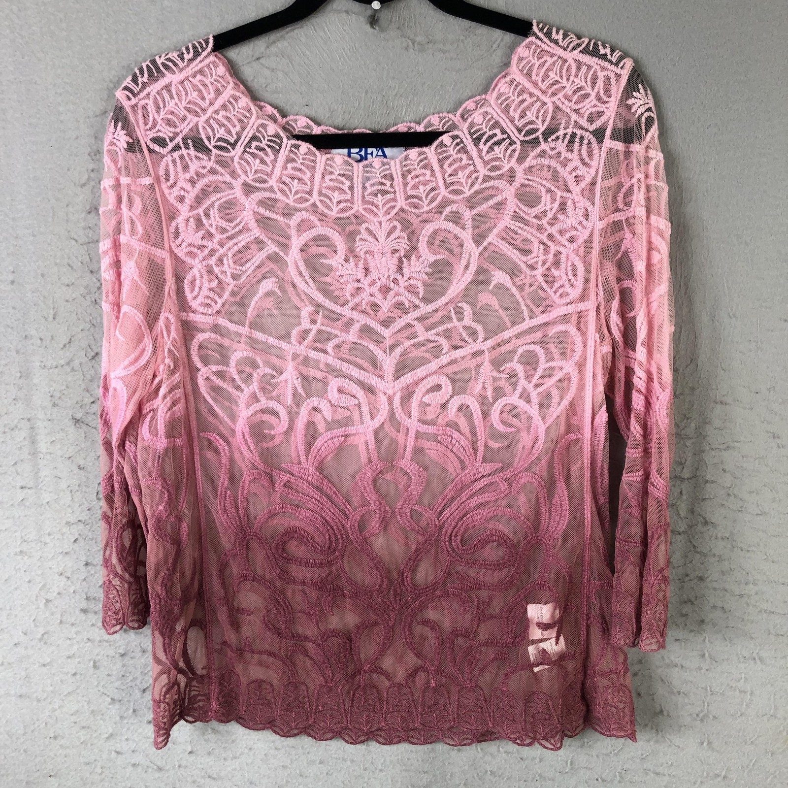 Fairy Grunge Top Womens M Pink Ombre Lace Embroidered Sheer Party Feminine