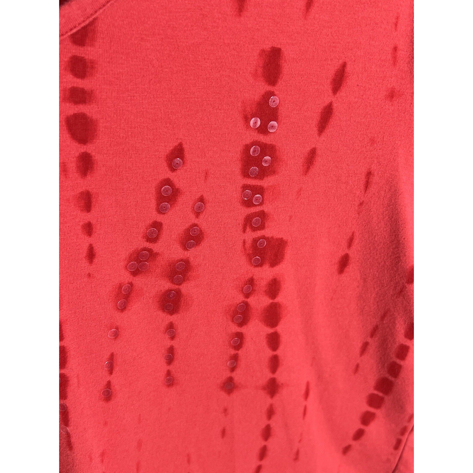 Breckenridge Top Womens Size XL Red Tie Dye Sequins Short Sleeve V-Neck Stretch