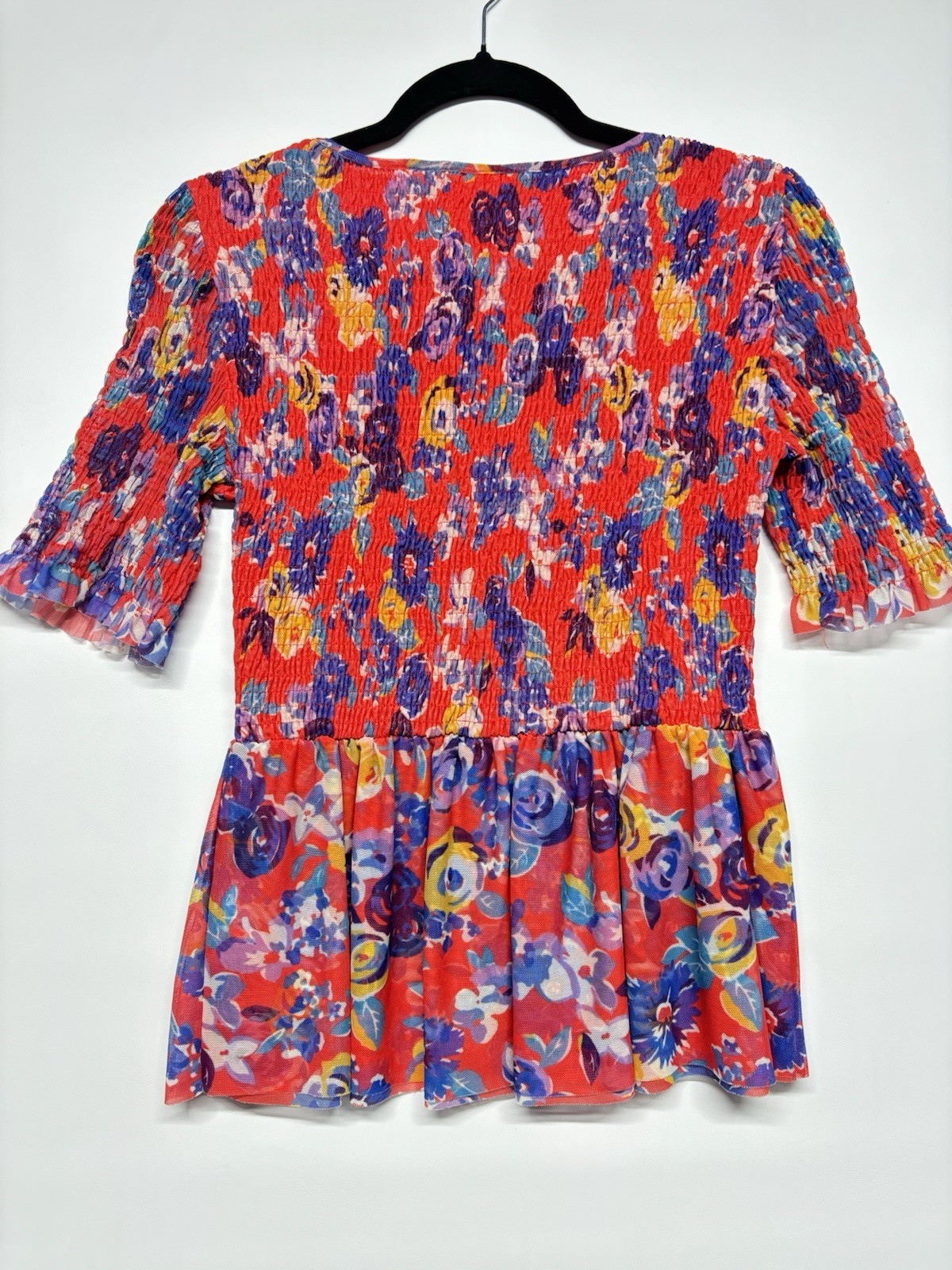 Maeve Anthropologie Ashto Smocked Floral Peplum Flutter Sleeve Top Blouse S