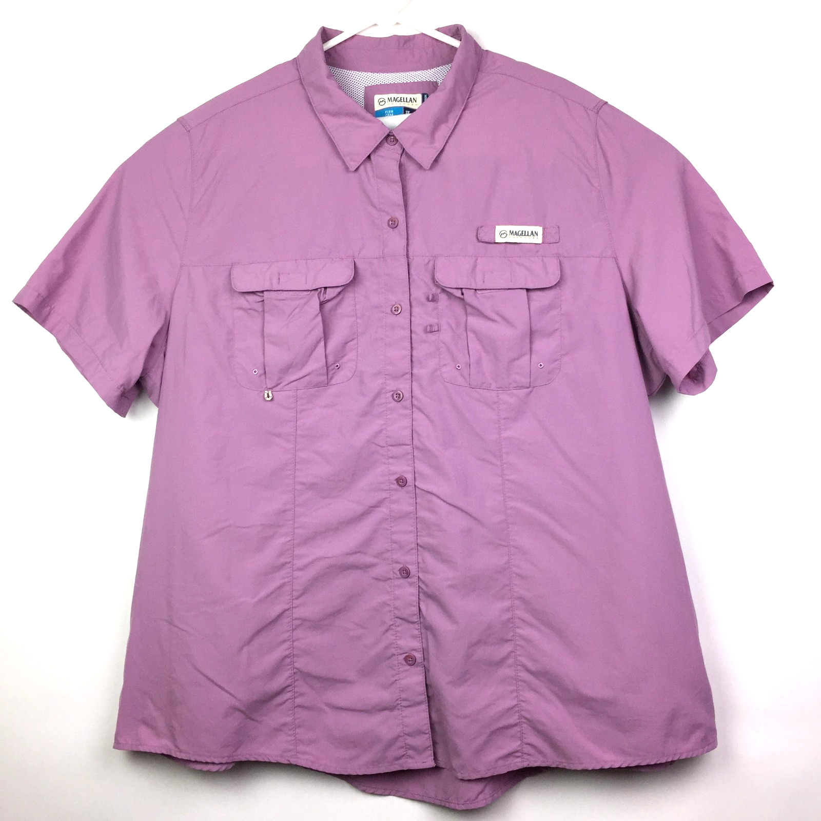 Magellan Womens 3X Mauve Purple Fishing 2-Pocket Vented Laguna Madre Shirt 58 in