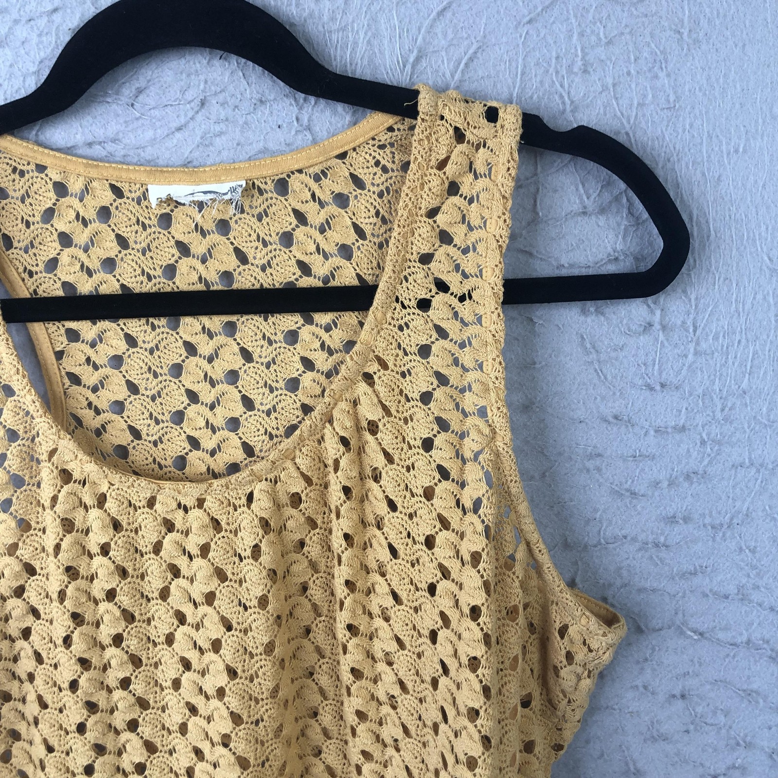 Yellow Crochet Tank Top Womens Large Sleeveless Knit Boho Festival Summer