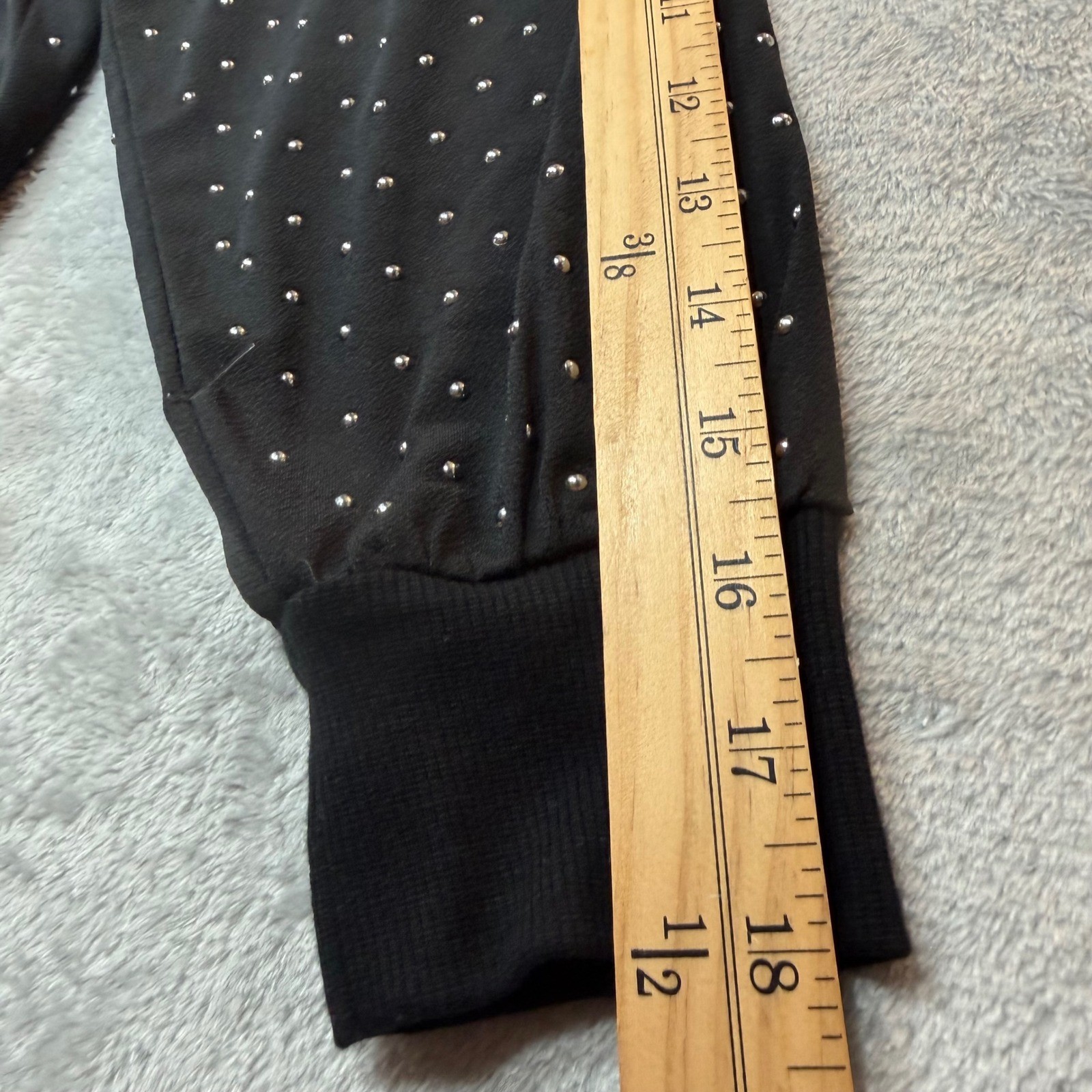 Beldini Black Studded Boatneck Long Sleeve Blouson Top Small NWT embellished y2k