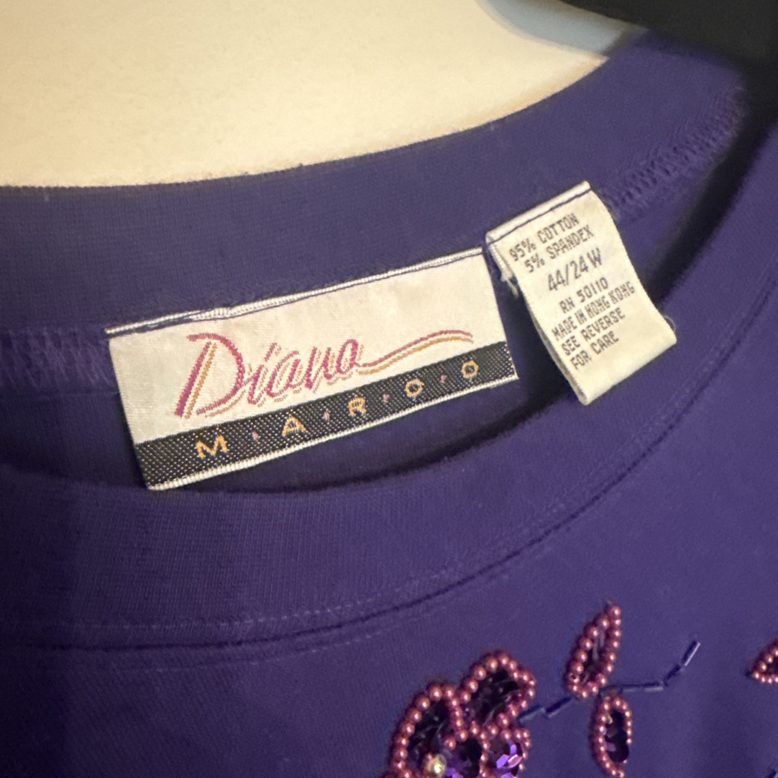 Vintage 90s Purple Beaded Cotton Bodysuit Sz. 24