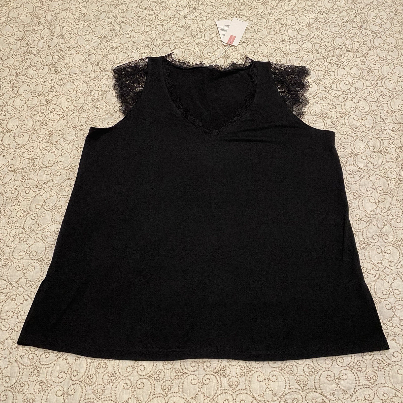 NWT Xieerduo Fashion Women’s Elegant Black Lace Trim Top Size XL