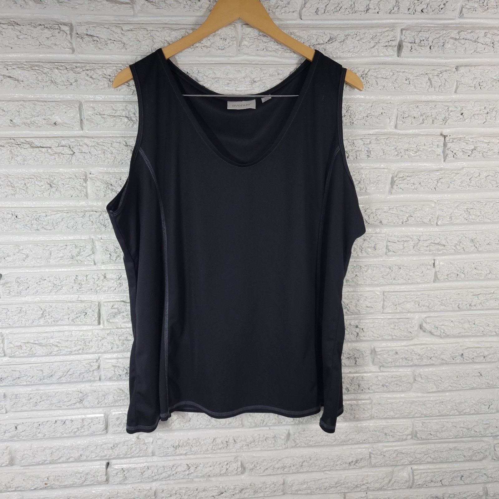 Avenue 26/28 Black Tank Top Plus Size Sleeveless Round Neck Sheer Shell Travel