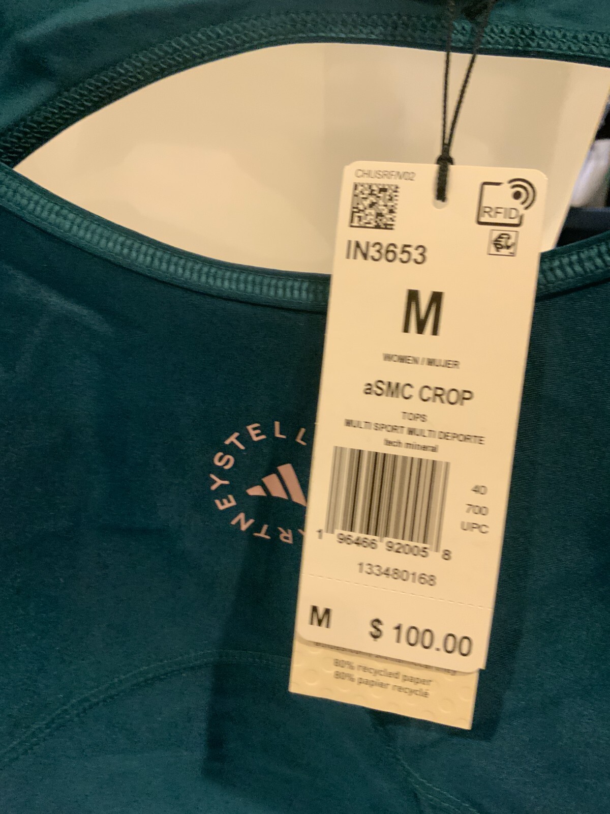 Adidas by Stella McCartney Crop Top, Style# IN3653, Size M, Tech Mineral