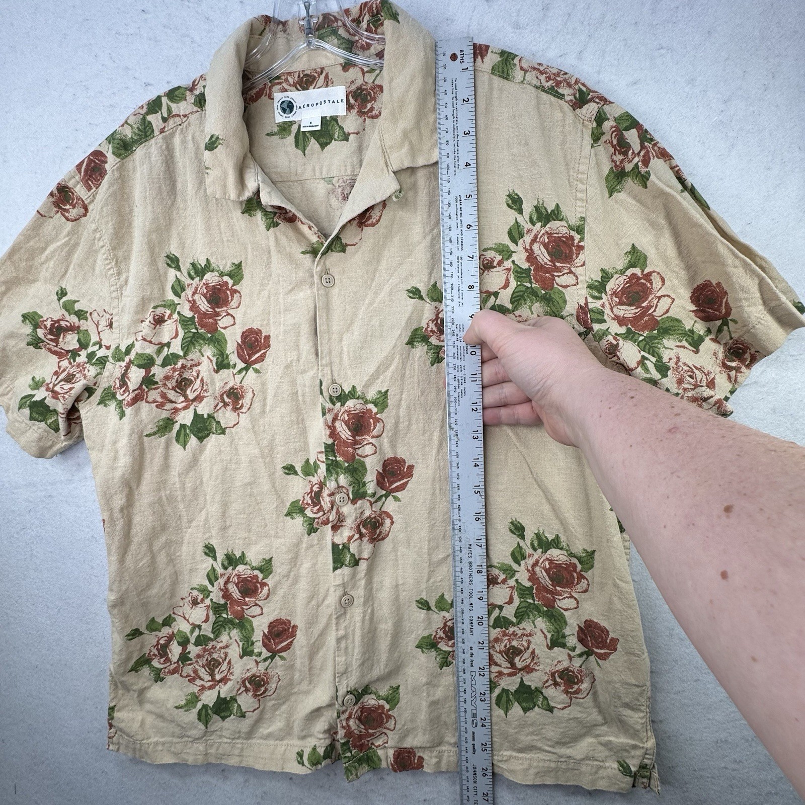 Hemp & Recycled Cotton Blend Women’s Small Rose Print Button Up Shirt Boho Eco