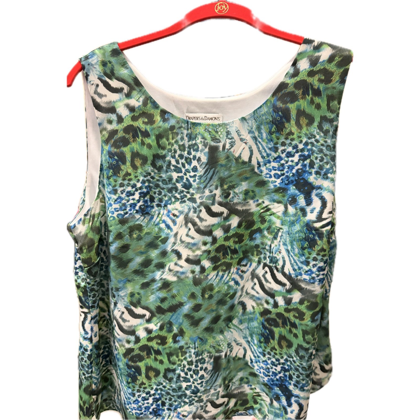 Drapers & Damons Petites Green Blue Animal Print Sleeveless Blouse PL Top