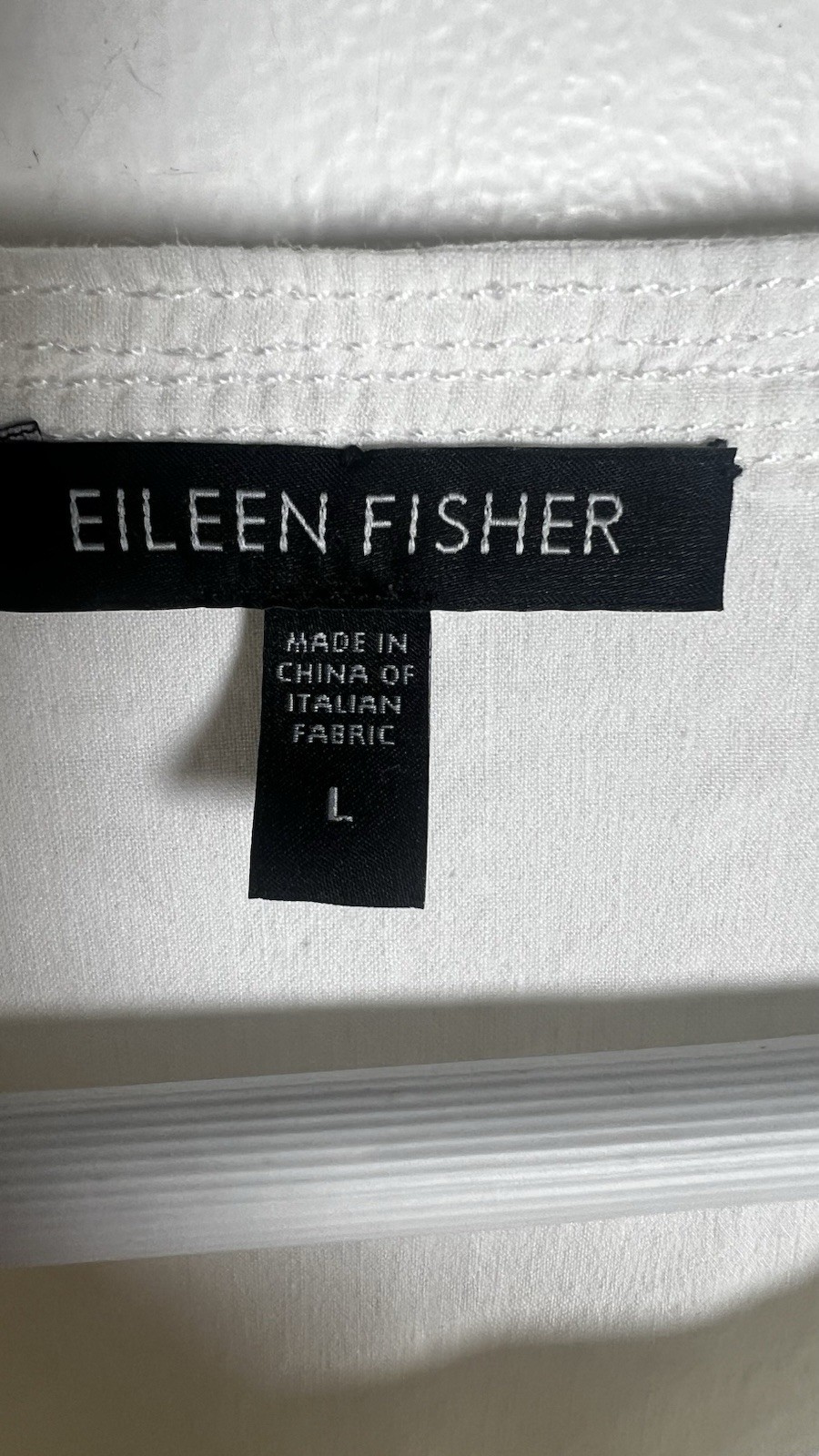 Eileen Fisher Linen Spandex Blend StretchPintuck Popover Ivory Blouse Size Large