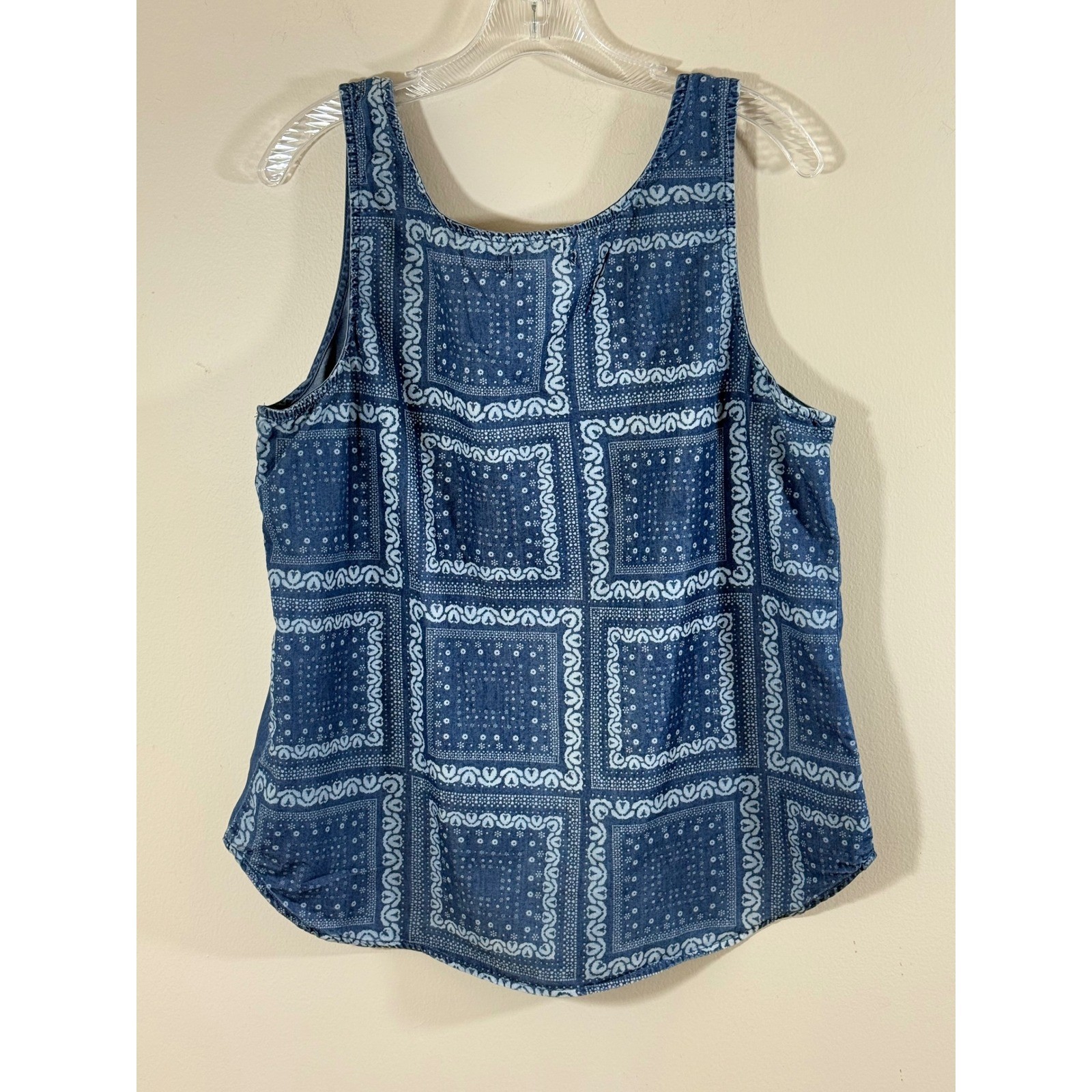 Japna Chambray Tank Top Women’s XL Blue Tencel Pocket Boho Casual
