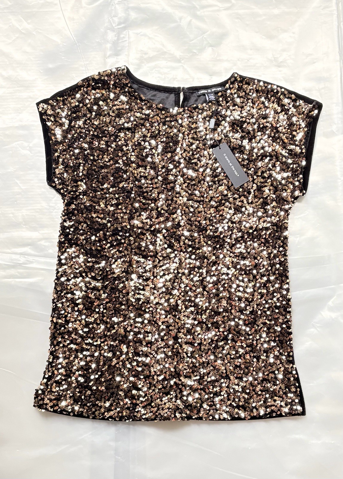 NWT Cable & Gauge Black Velvet & Gold Sequin 2-Piece Top and Pants Set – Size S