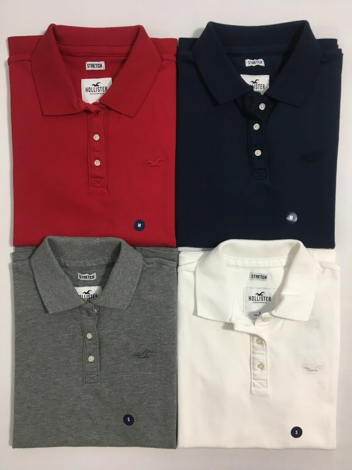 HOLLISTER WOMENS 3-BUTTON STRETCH FITTED LOGO POLO SHIRT XS S M L NEW WITH TAGS!