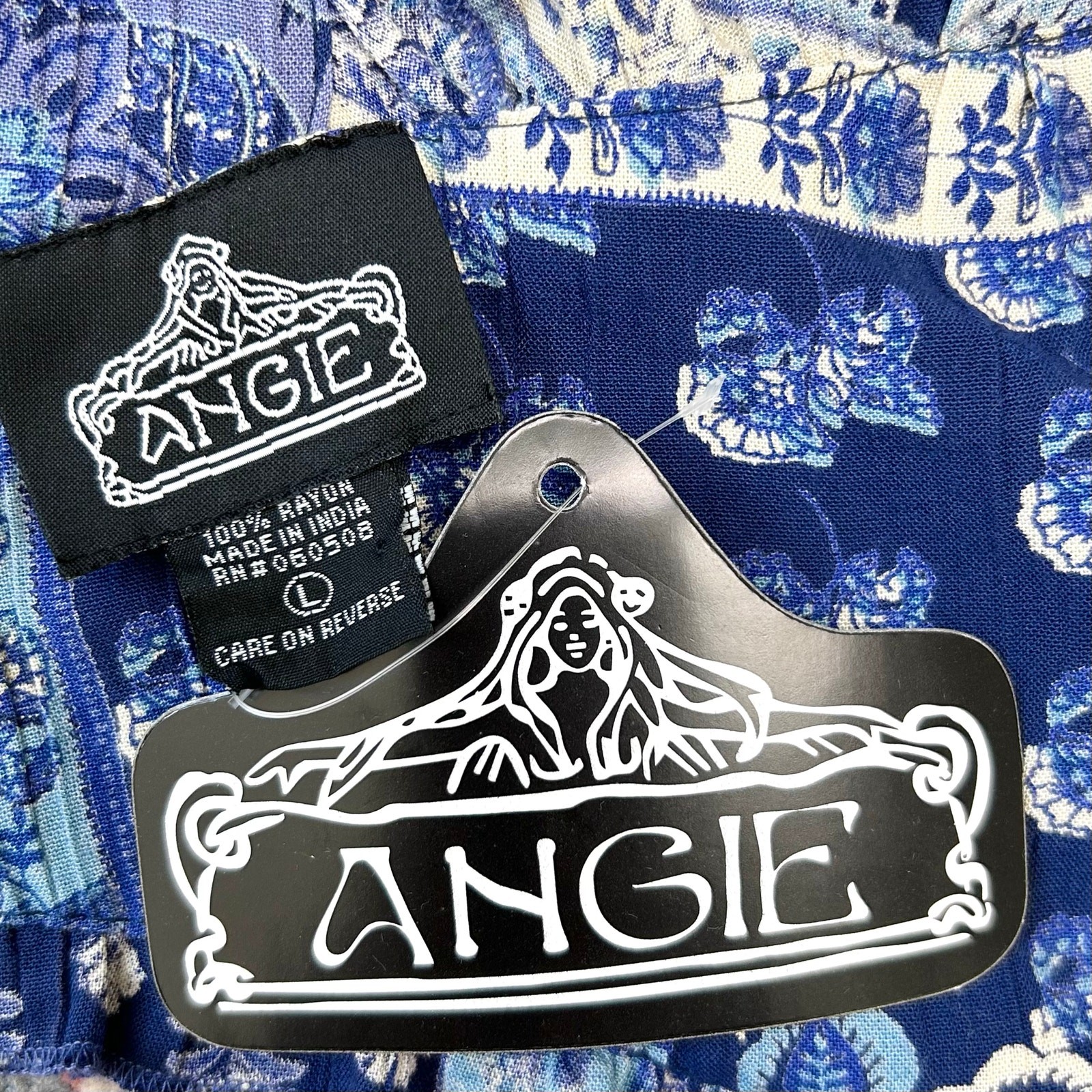 Angie LARGE Blue Bohemian ’70s Patchwork Paisley Ruffle Sleeveless Crop Top NWT