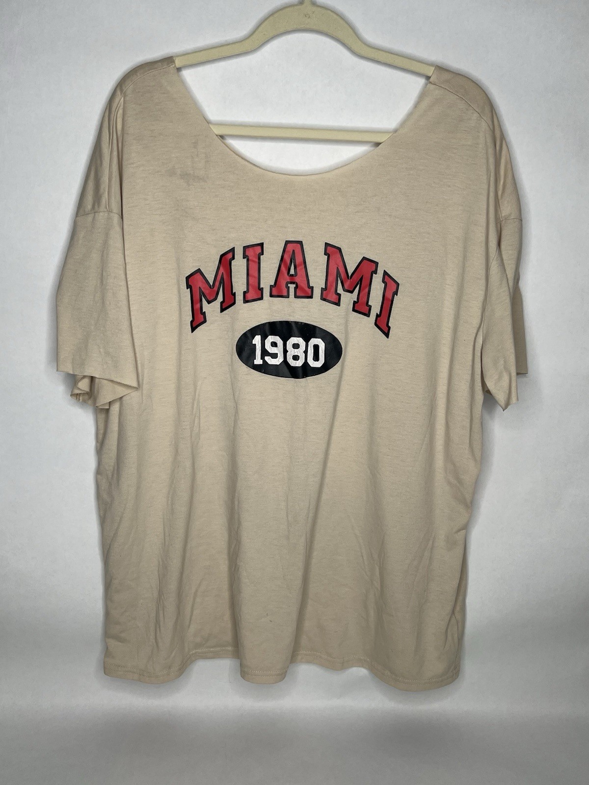 Oversized Miami 1980 T-shirt Coverup XL X-large Raw Edge Tee Tan Vtg Inspired