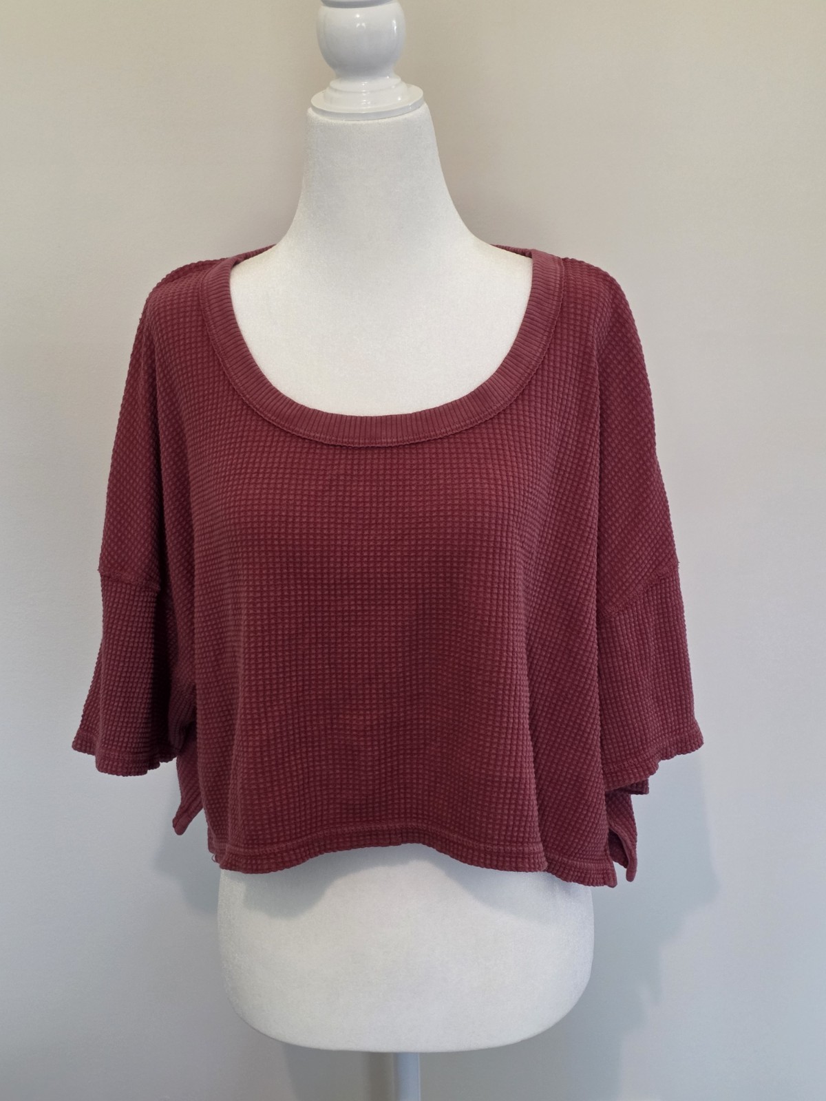 Offline by Aerie Waffle Knit Crop Top Red Rosewood Size Large Lounge