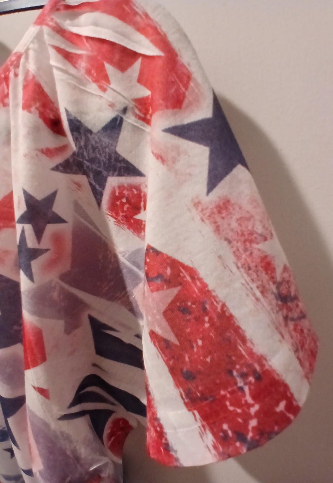 Indigo Soul Red White Blue Patriotic Ladies Top M with Ruffles Rhinestone Stars