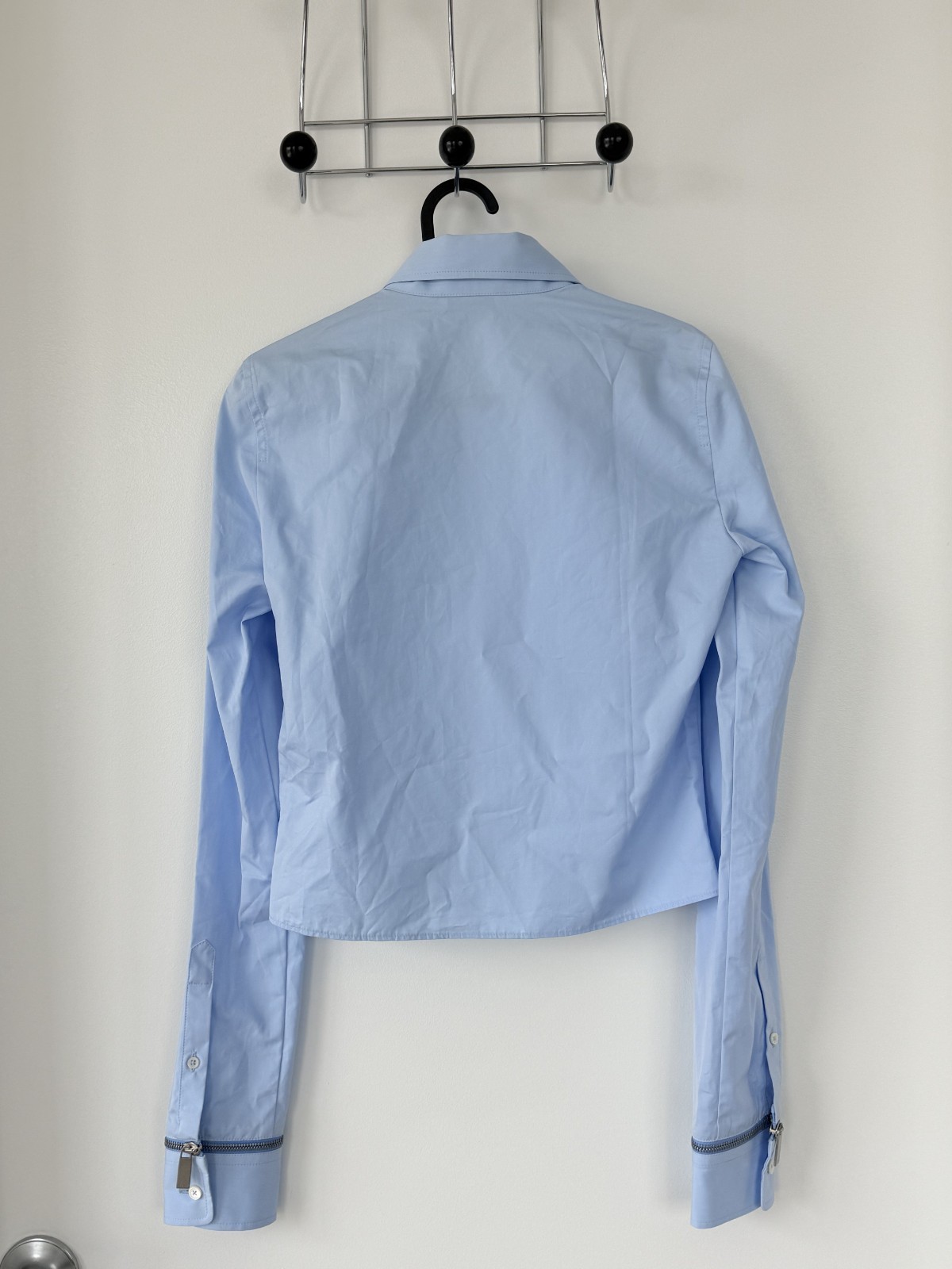 OFF-WHITE Poplin Zip Dress Shirt Light Button-Up Blue Size: 36 (Designer) Auth