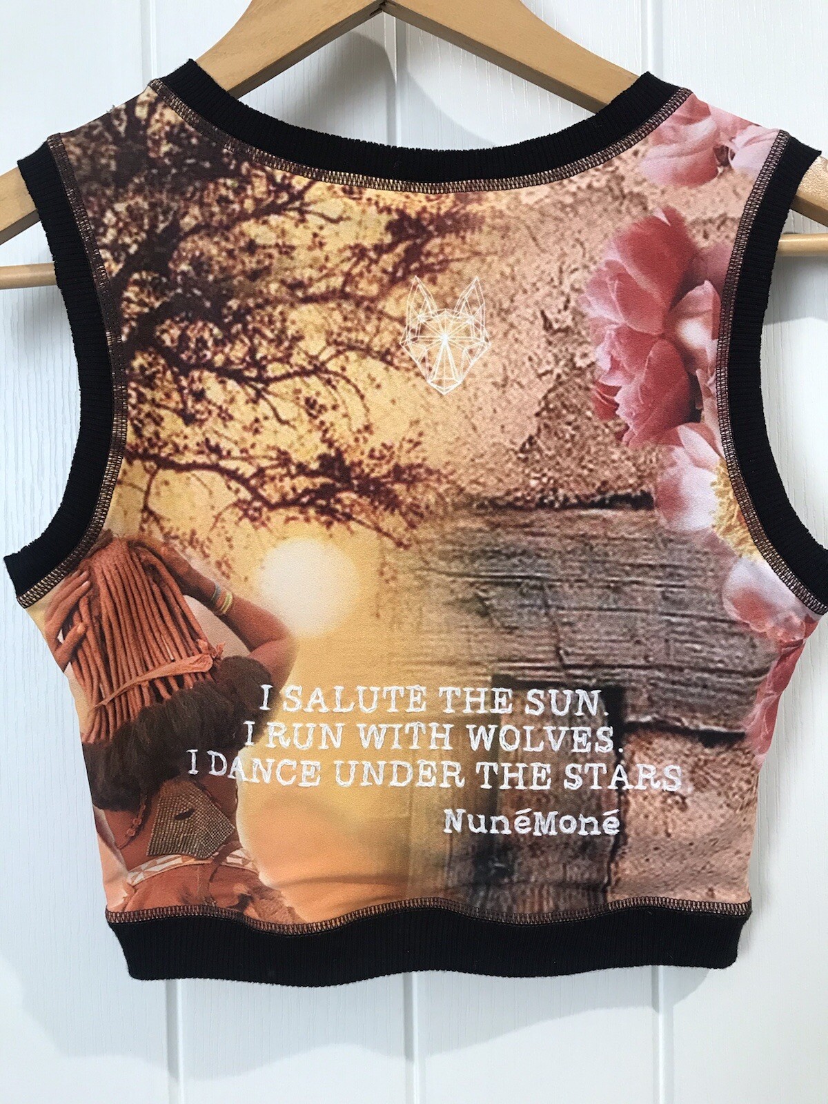 Nunemone Quote Graphic Stretch Festival Hippie Boho Rare Y2K Crop Top Tank S 10