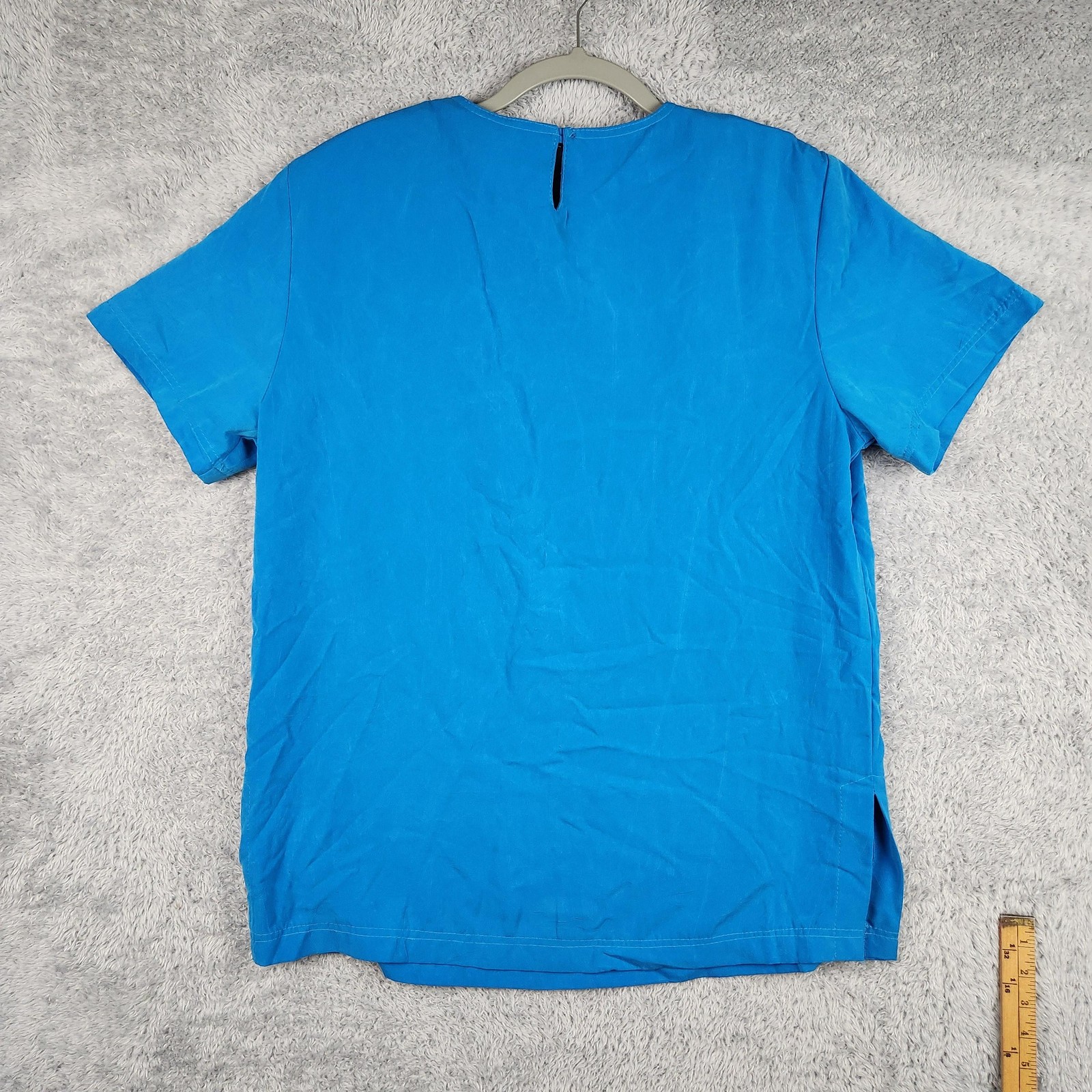 Vintage Saint Germain Blouse Womens Medium Blue Woven Top USA Preppy 80s 90s