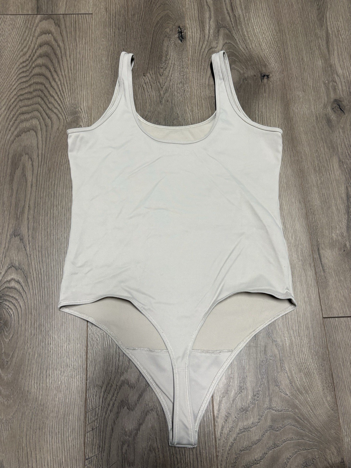 Abercrombie Large Cream Tan Tank Thong Bodysuit Ribbed Sleeveless