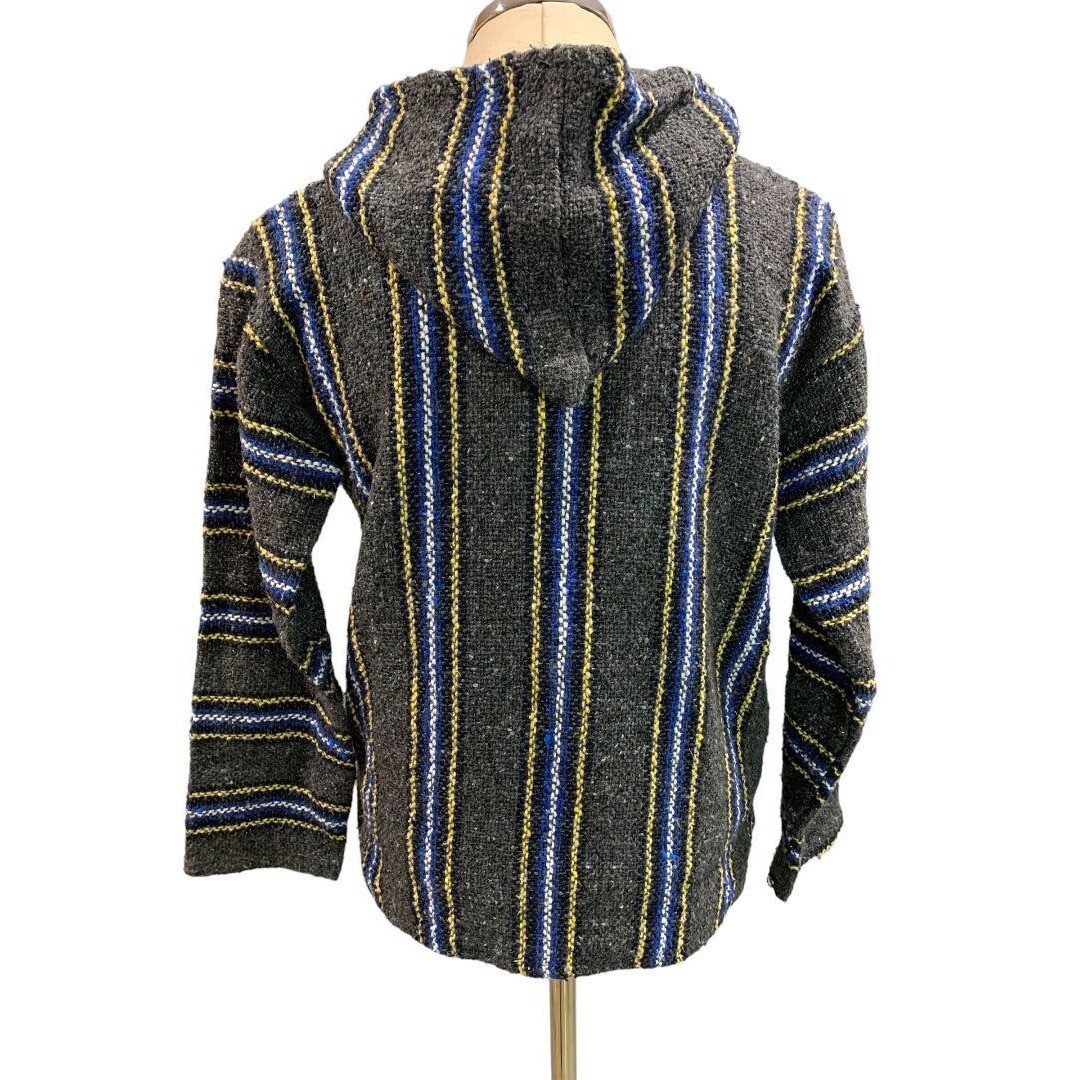 Small Unbranded Women’s Baja Shirt Dark Gray Blue Yellow Pullover